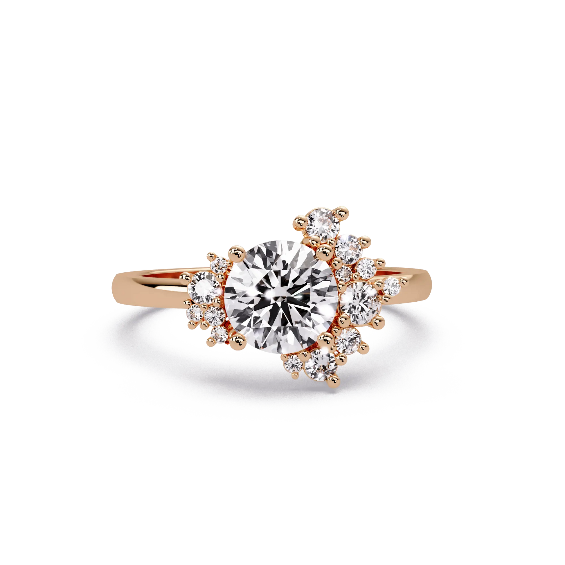 Modern Round Cut Lab Grown Diamond Engagement Ring with Statement Cluster Setting