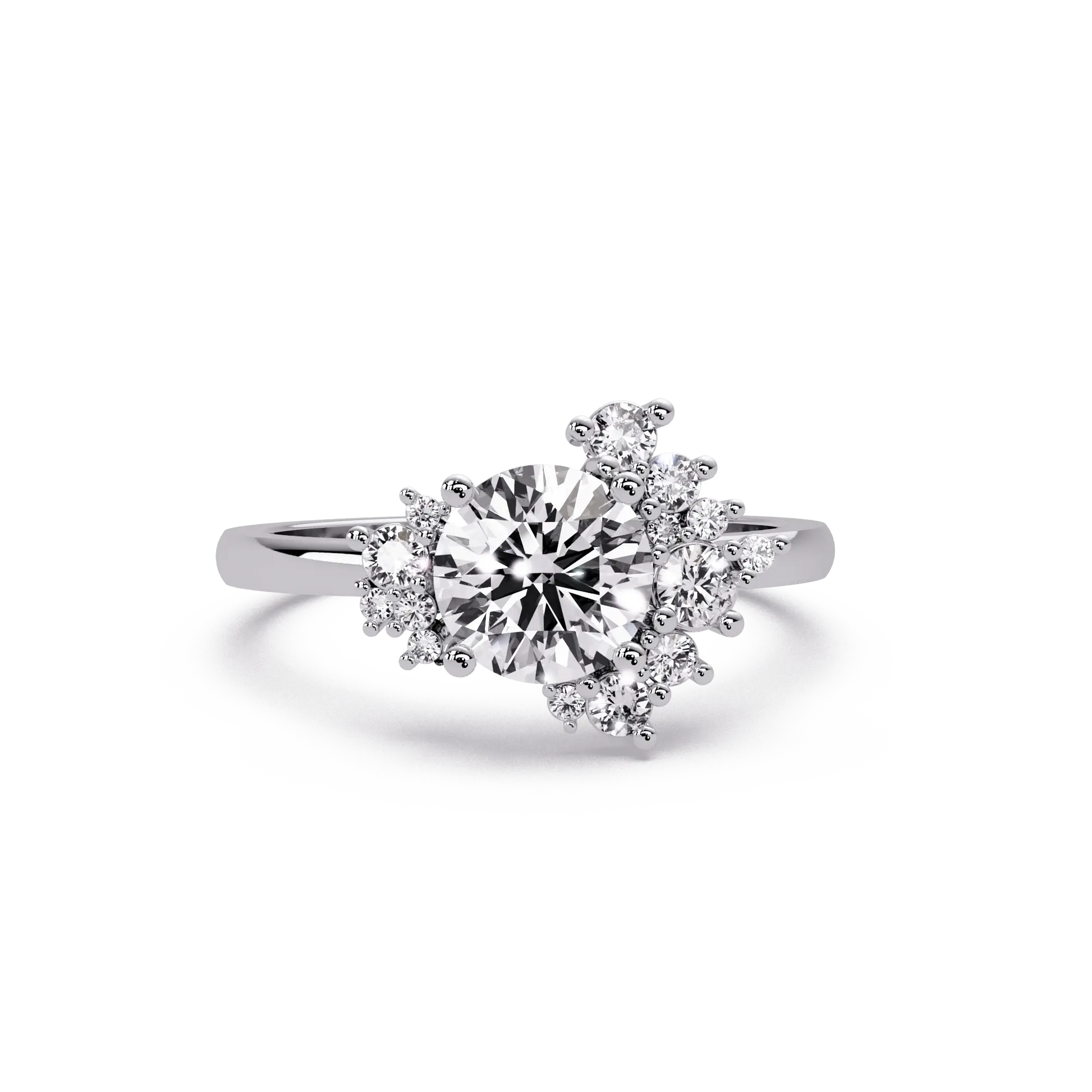 Modern Round Cut Lab Grown Diamond Engagement Ring with Statement Cluster Setting