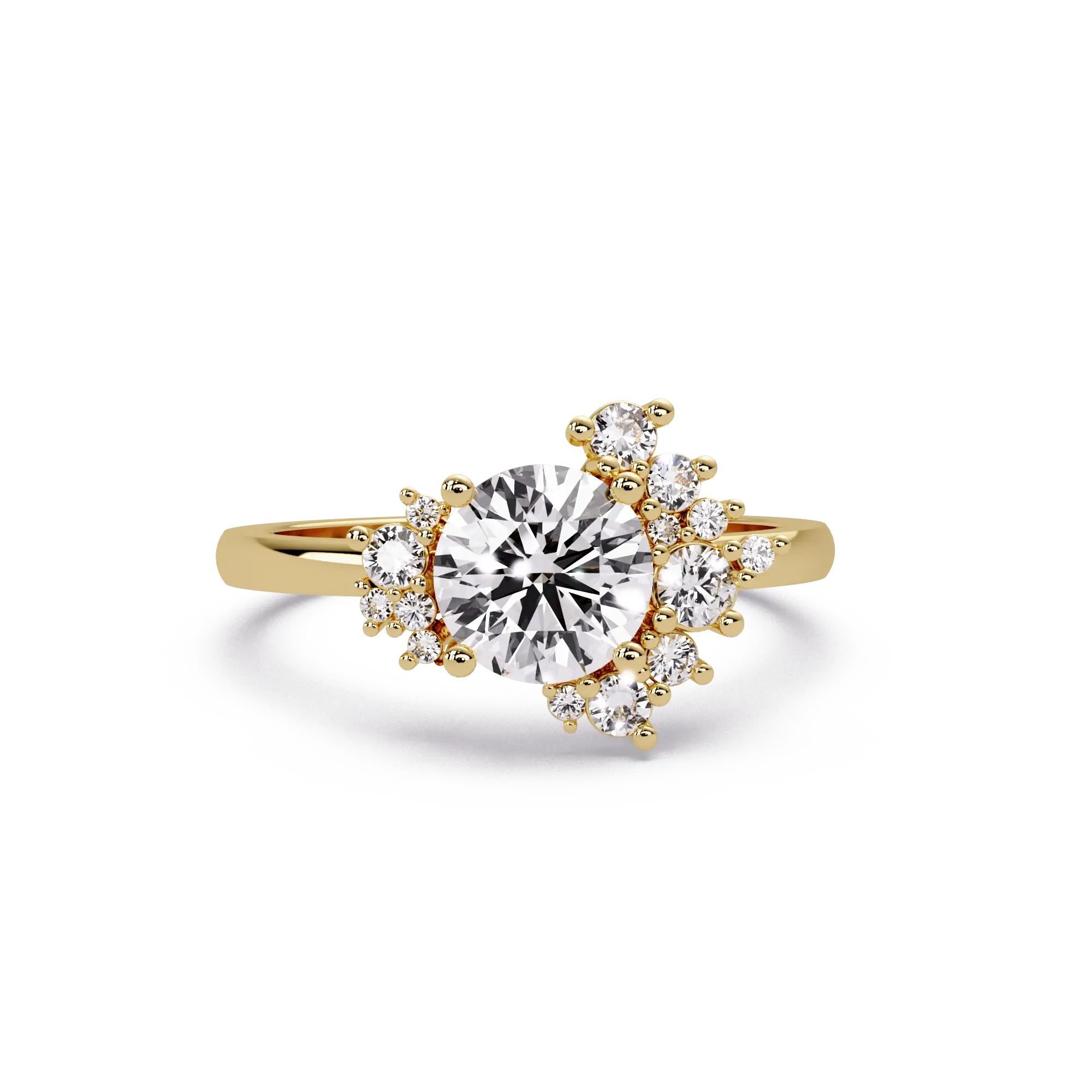 Modern Round Cut Lab Grown Diamond Engagement Ring with Statement Cluster Setting
