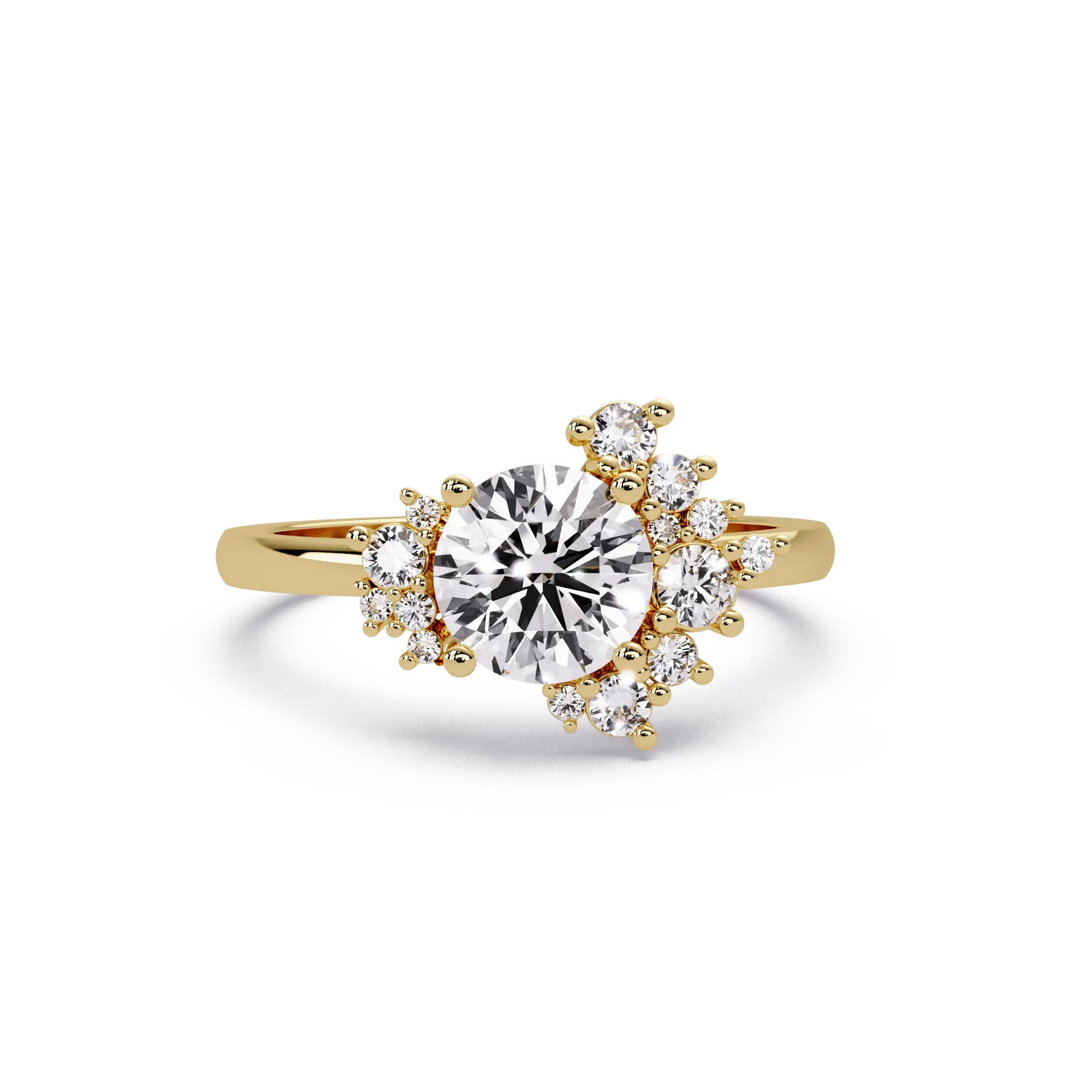 Modern Round Cut Lab Grown Diamond Engagement Ring with Statement Cluster Setting