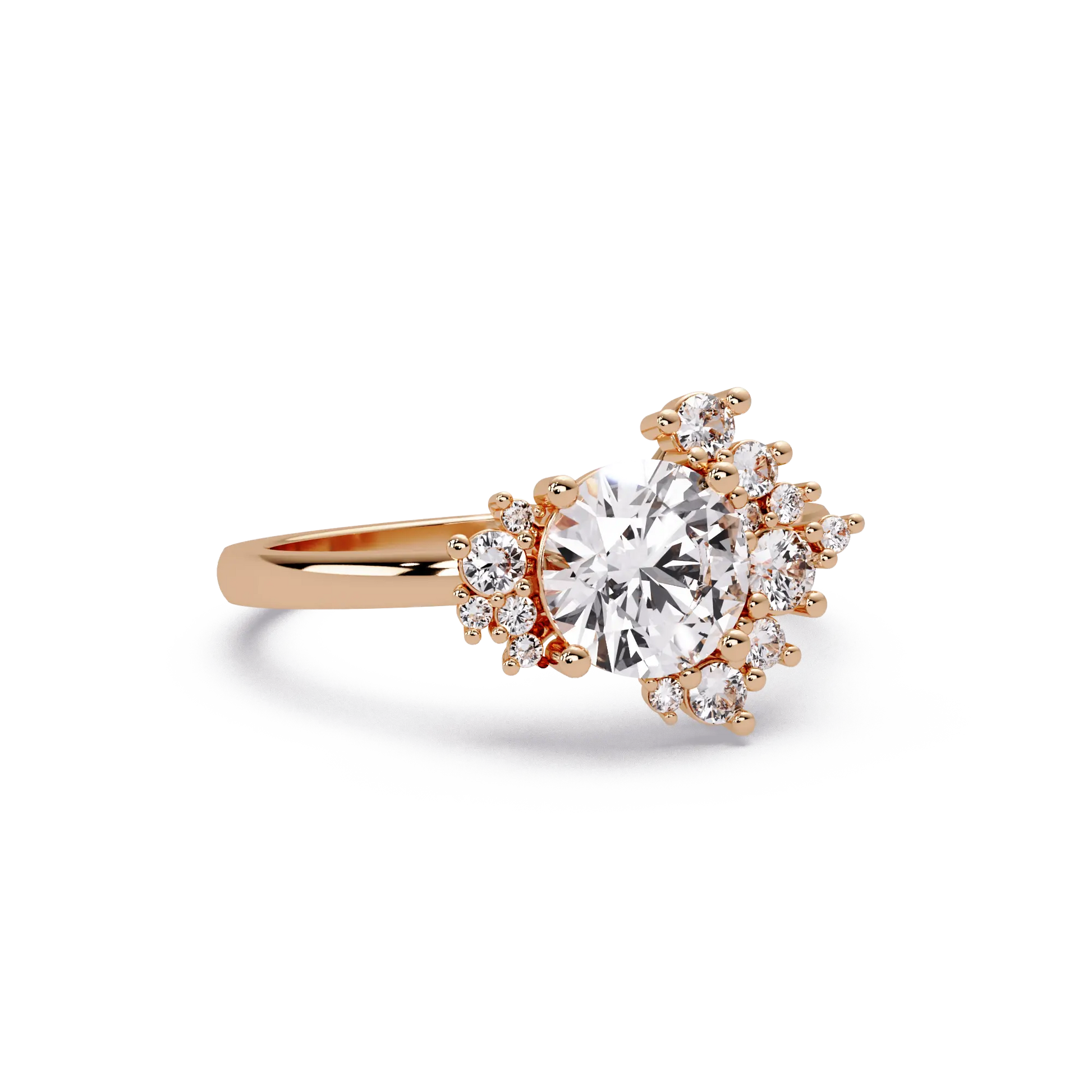 Modern Round Cut Lab Grown Diamond Engagement Ring with Statement Cluster Setting