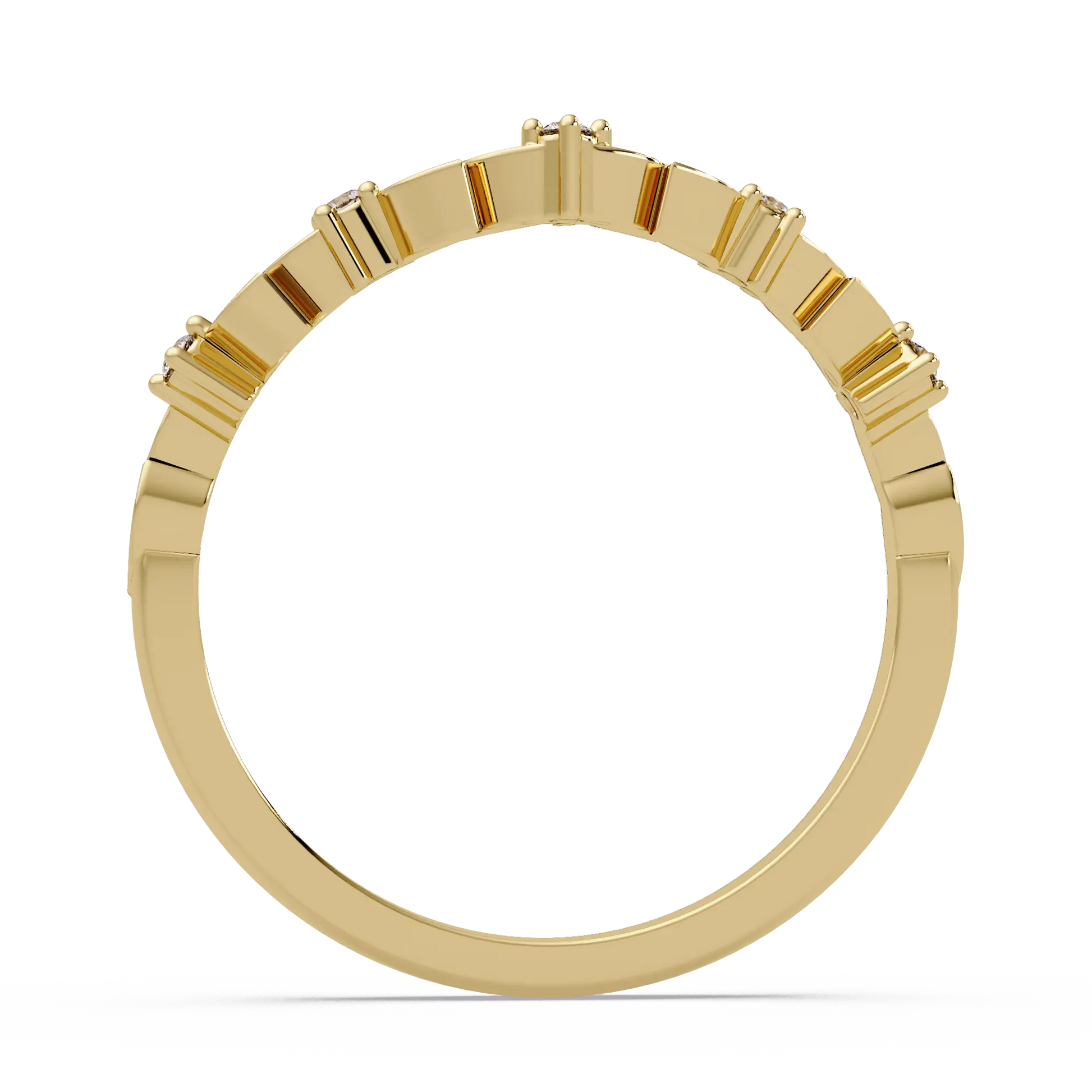 Nature Inspired Diamond Wedding Band Leaf Motif Curved Stackable Ring