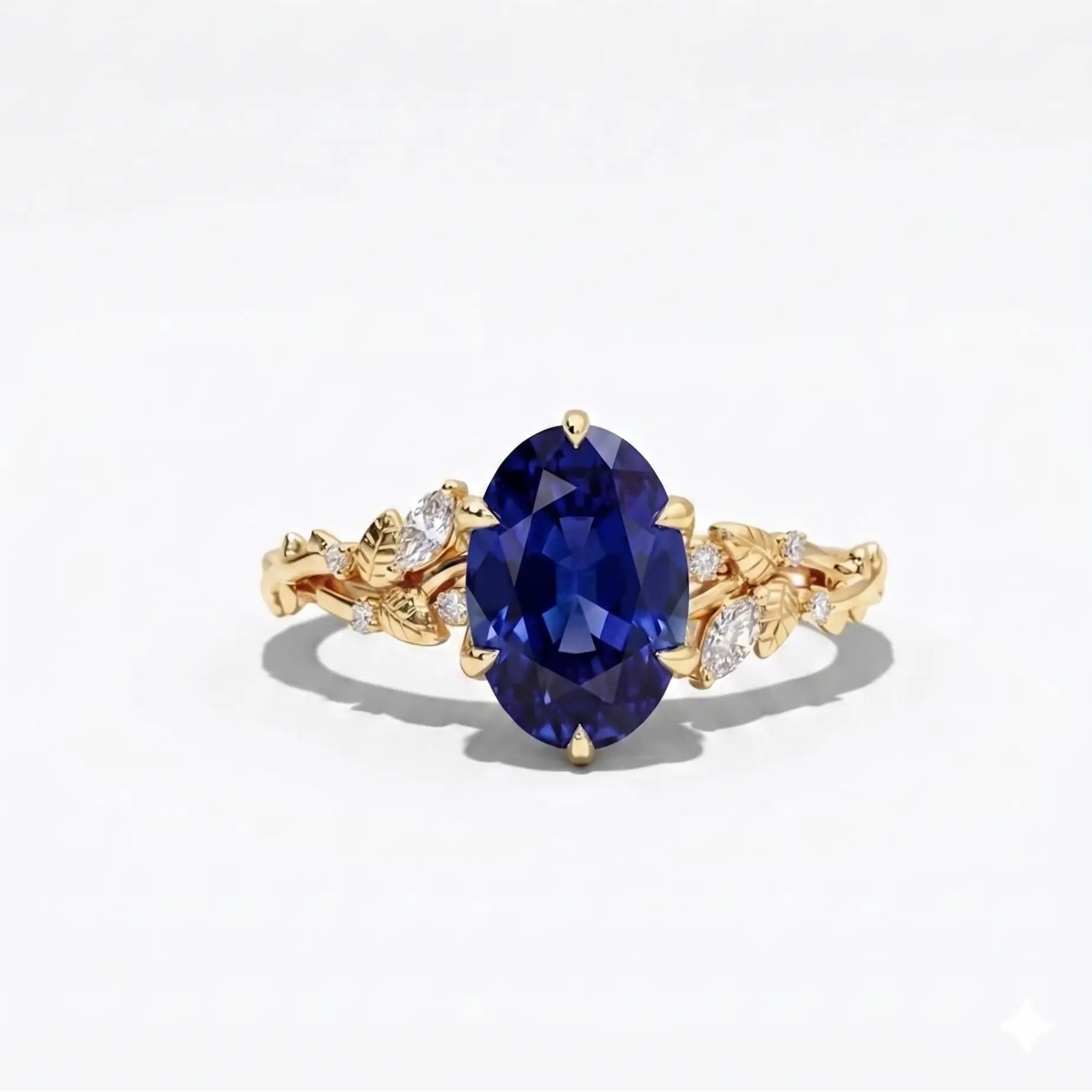 Oval Blue Sapphire Nature Inspired Ring Leaf Engagement Ring Floral Sapphire Ring Botanical Blue Gemstone Jewelry