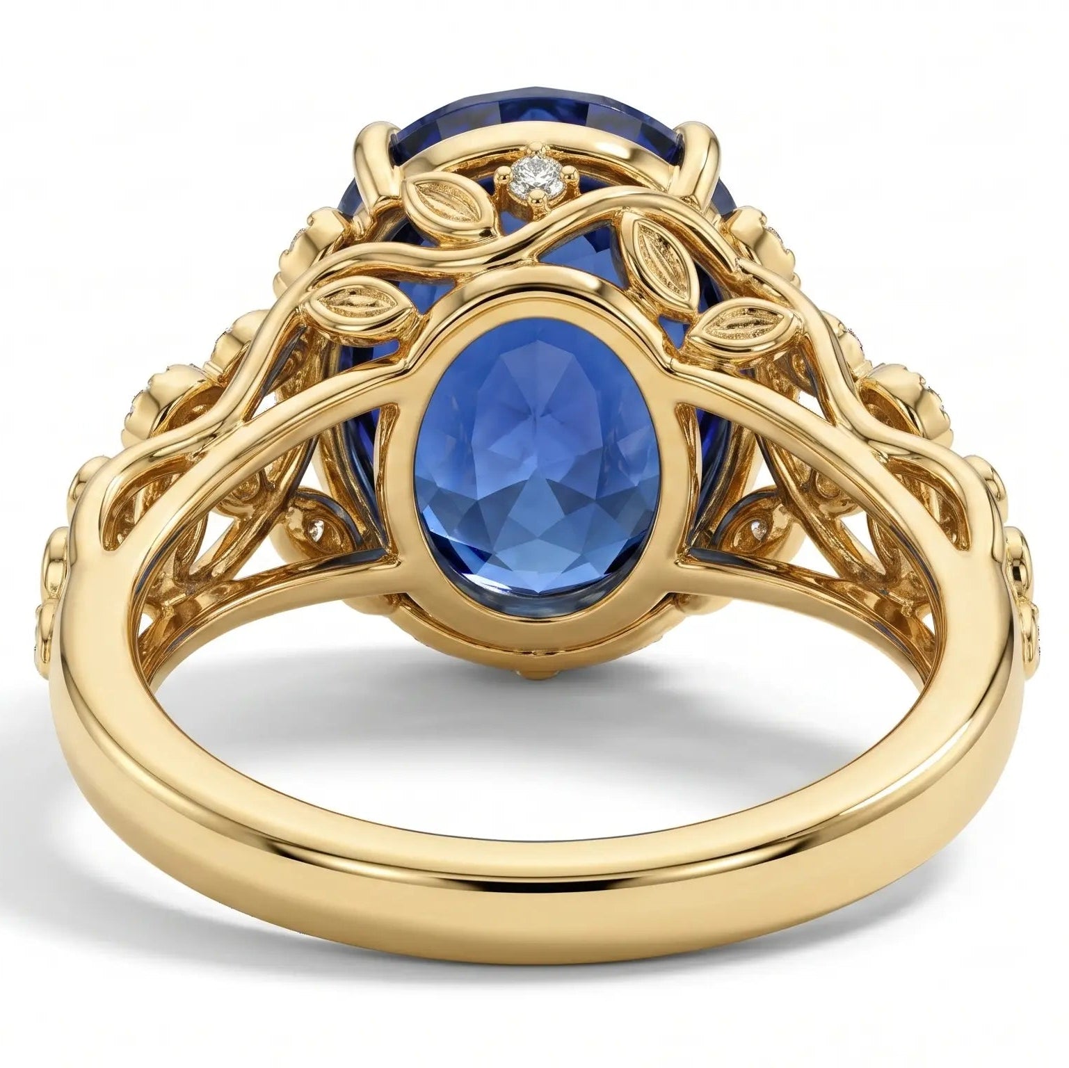 Oval Blue Sapphire Nature Inspired Ring Leaf Engagement Ring Floral Sapphire Ring Botanical Blue Gemstone Jewelry