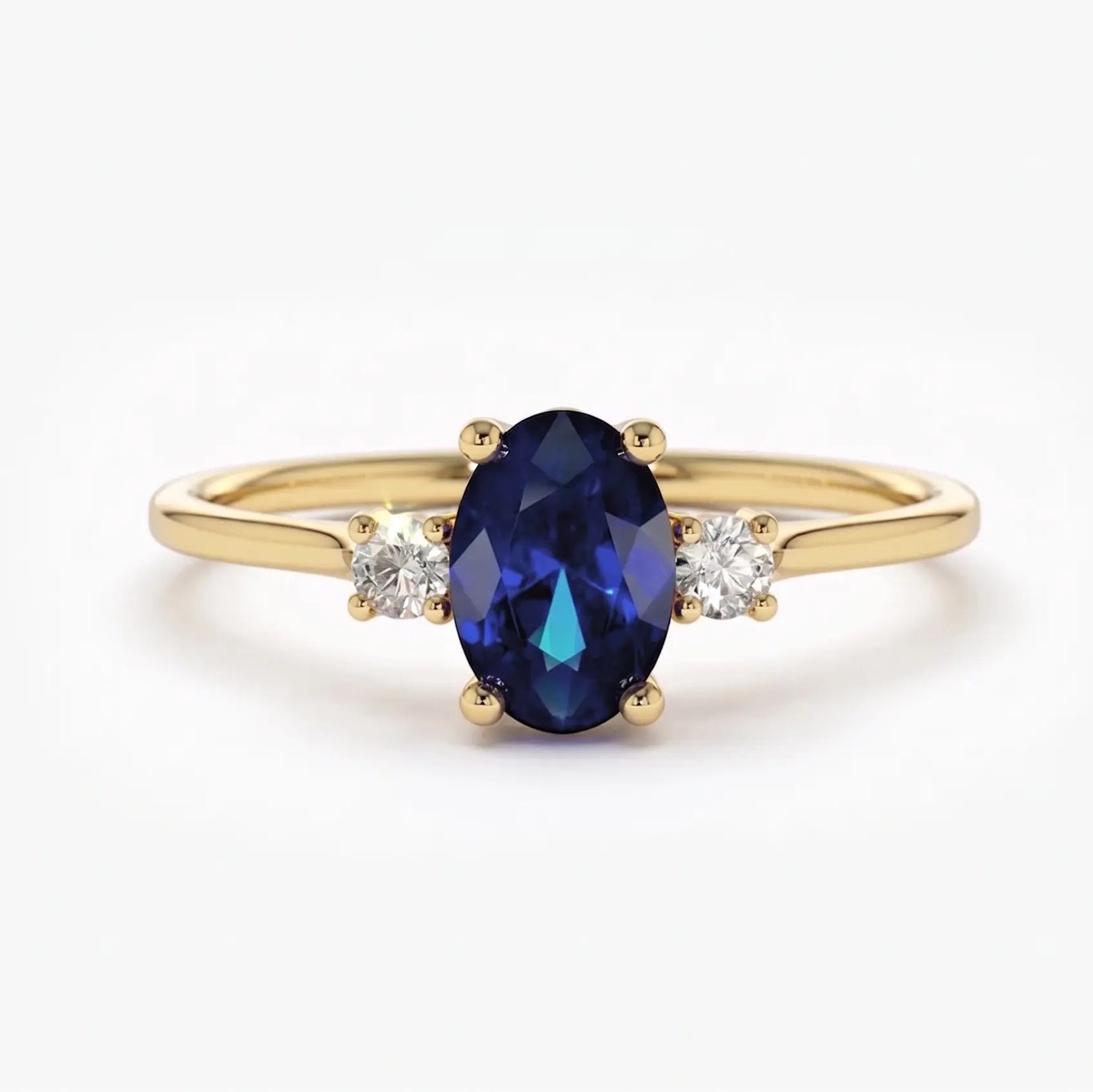 Oval Blue Sapphire Three Stone Engagement Ring with Diamond Accents Elegant Sapphire & Diamond Ring