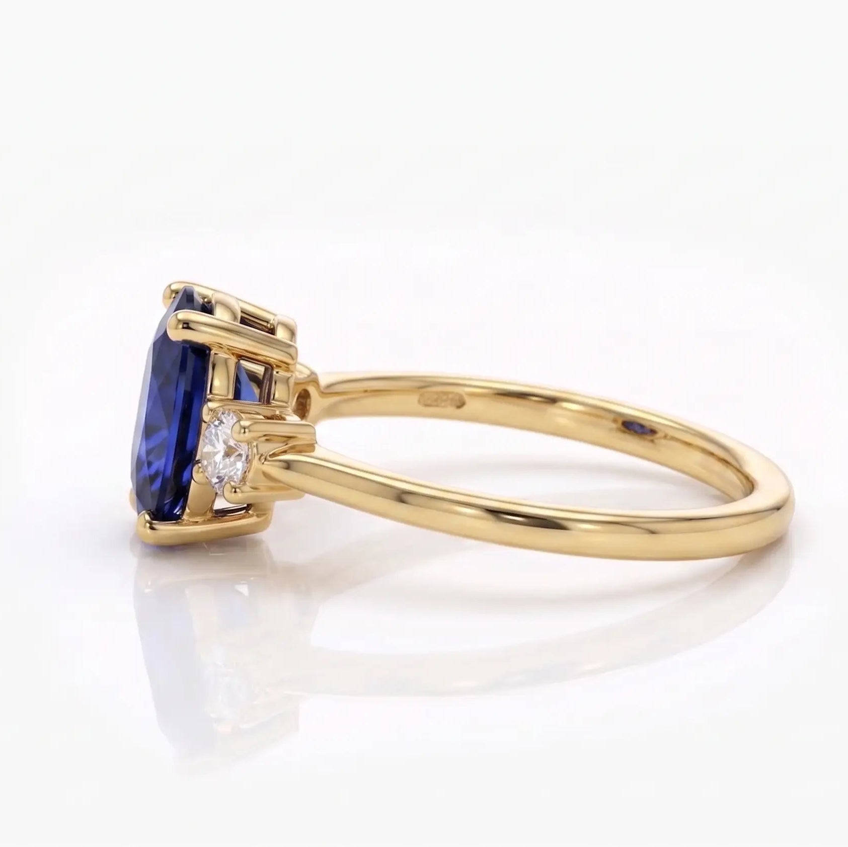 Oval Blue Sapphire Three Stone Engagement Ring with Diamond Accents Elegant Sapphire & Diamond Ring