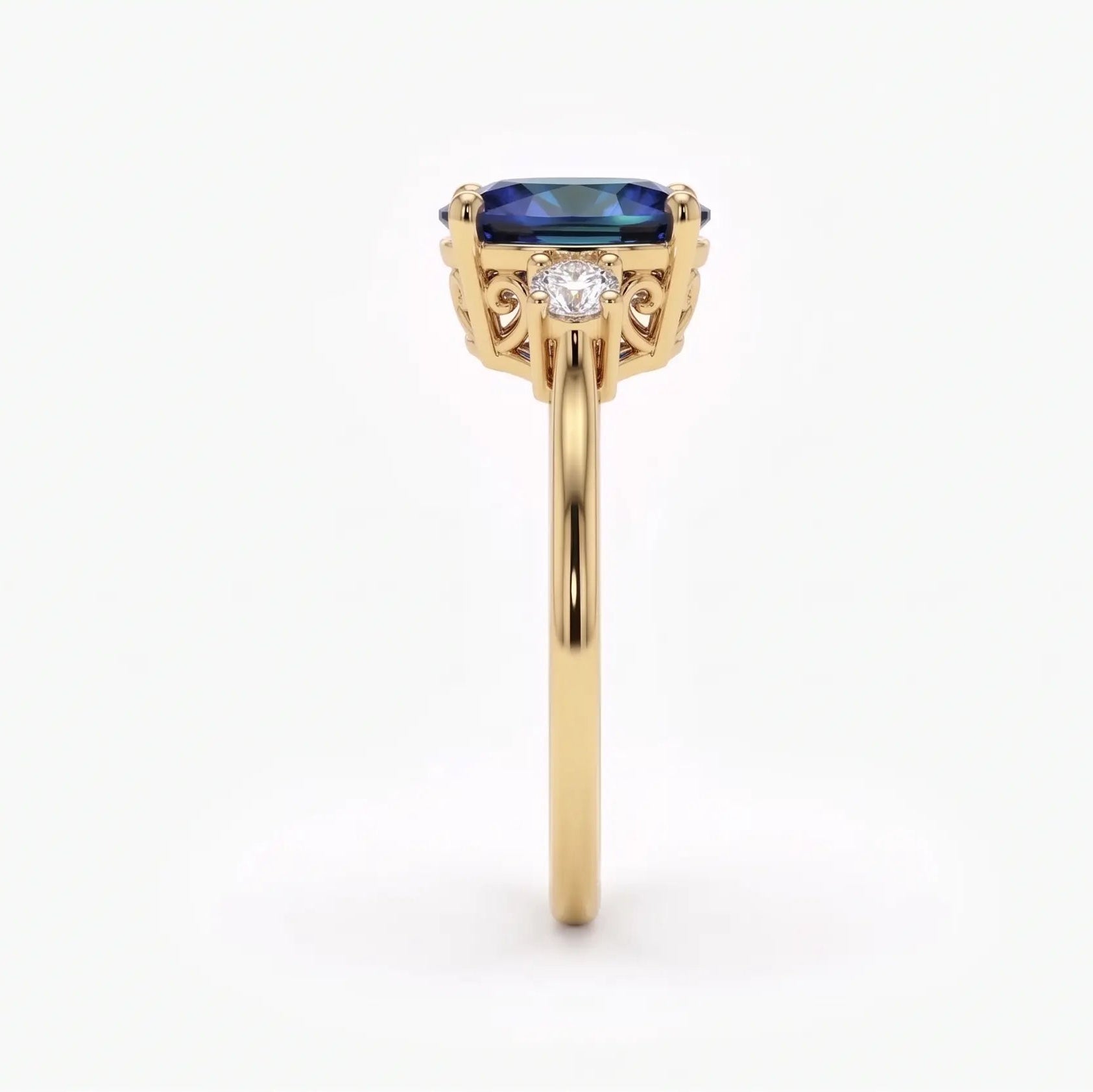 Oval Blue Sapphire Three Stone Engagement Ring with Diamond Accents Elegant Sapphire & Diamond Ring