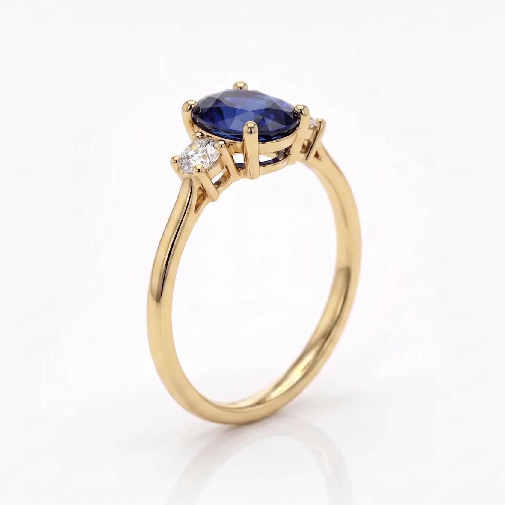 Oval Blue Sapphire Three Stone Engagement Ring with Diamond Accents Elegant Sapphire & Diamond Ring