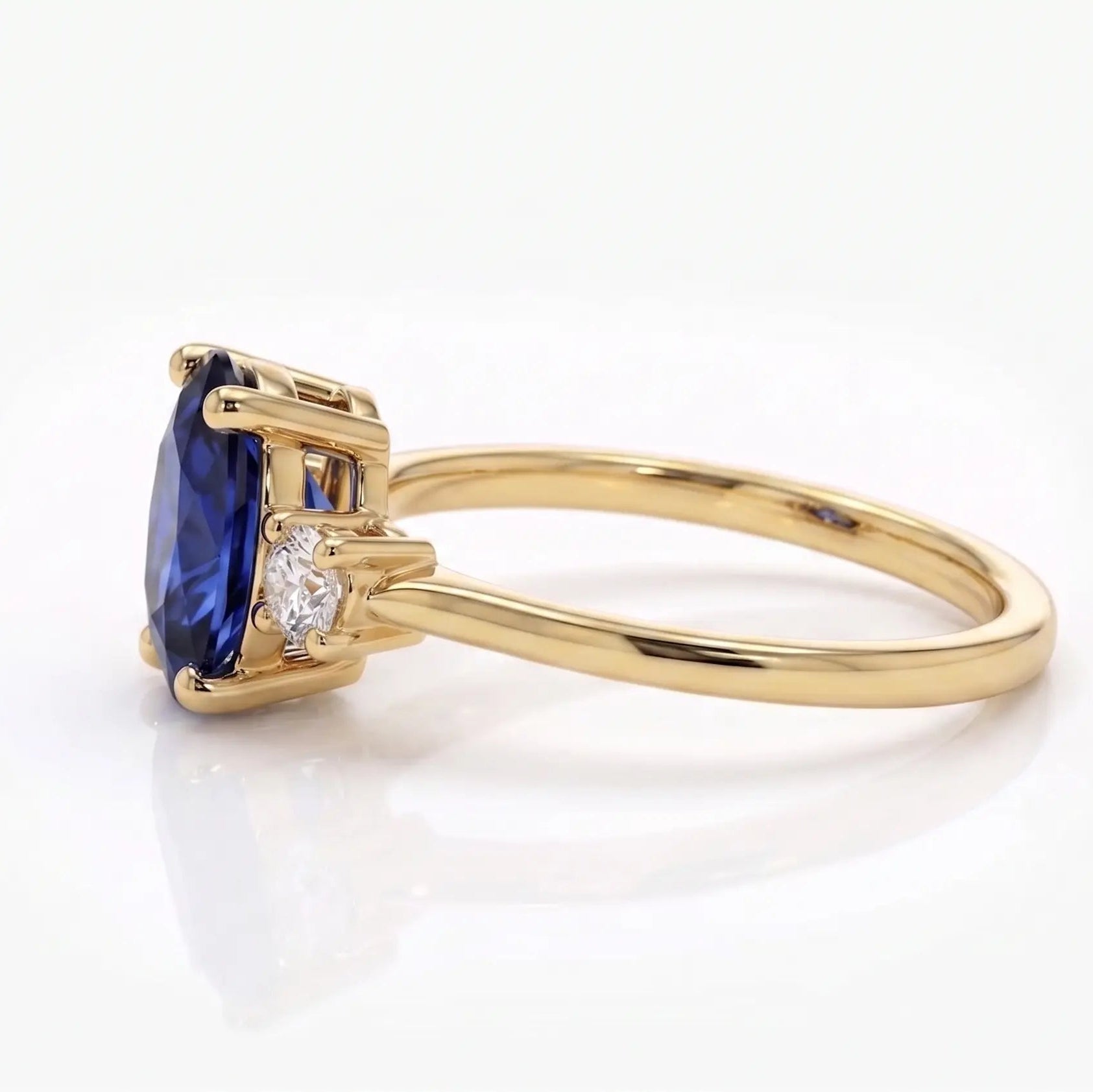 Oval Blue Sapphire Three Stone Engagement Ring with Diamond Accents Elegant Sapphire & Diamond Ring