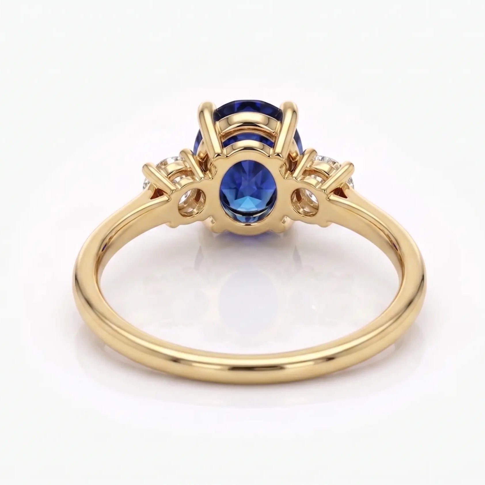 Oval Blue Sapphire Three Stone Engagement Ring with Diamond Accents Elegant Sapphire & Diamond Ring