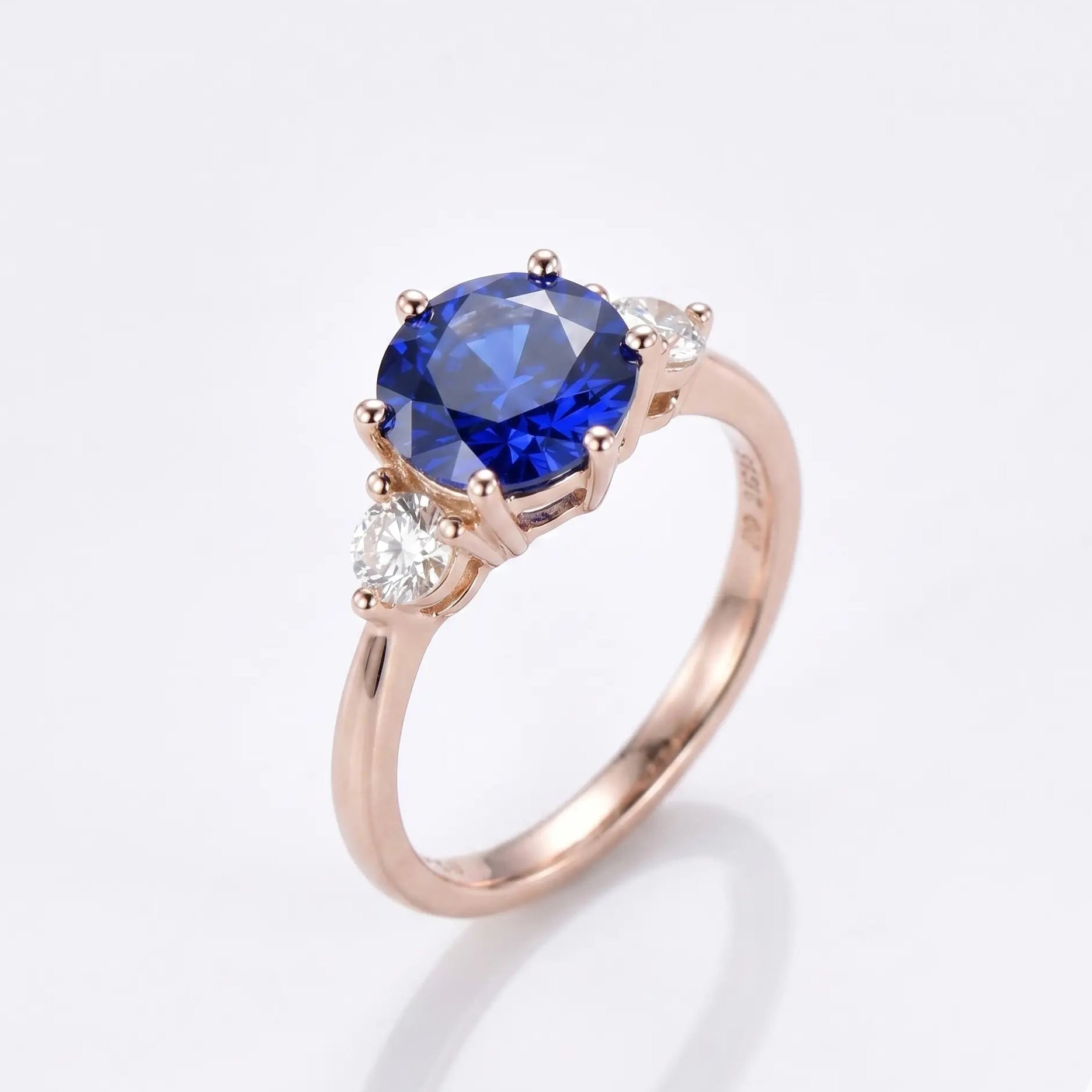 Oval Blue Sapphire Three Stone Engagement Ring with Diamond Side Stones Elegant Sapphire Trilogy Ring