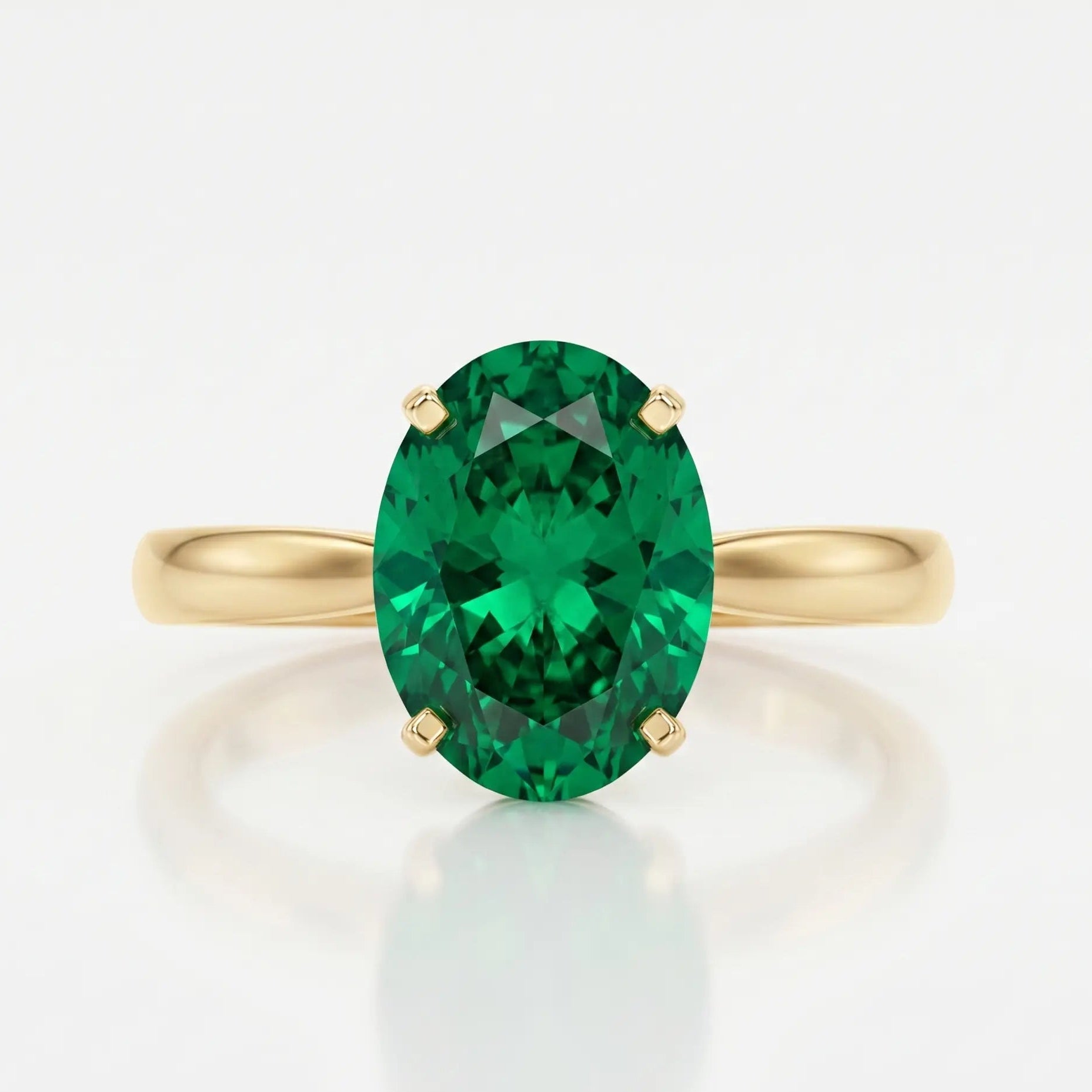 Oval Cut Green Lab Grown Diamond Solitaire Engagement Ring – Classic Four Prong Minimalist Design