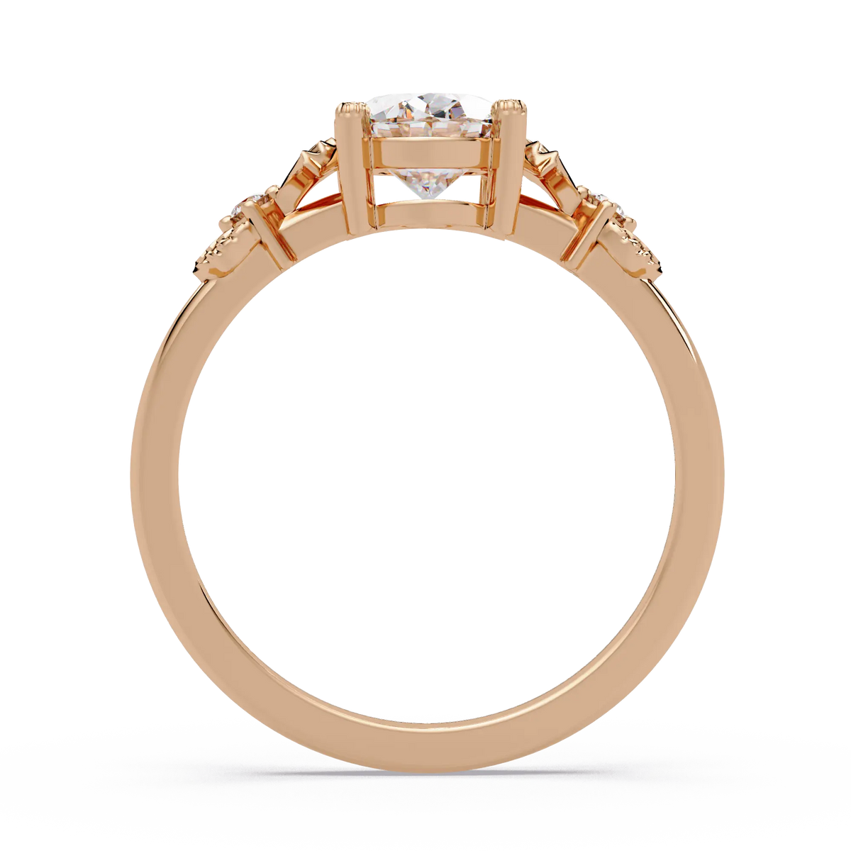Oval Lab Grown Diamond Engagement Ring with Vintage Fan Accents