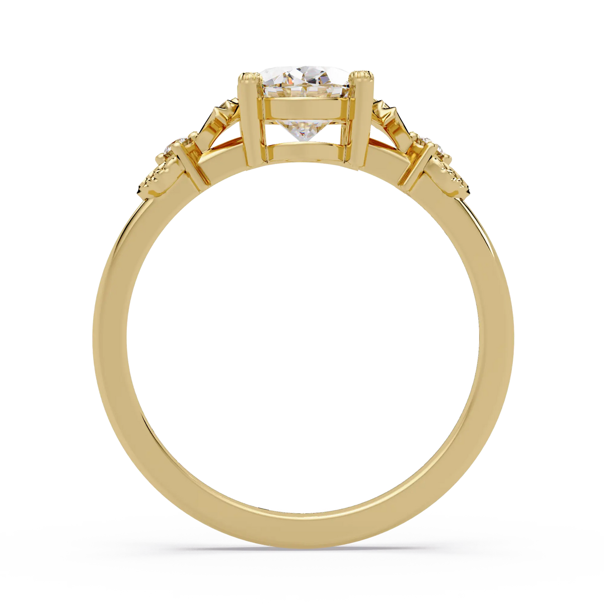 Oval Lab Grown Diamond Engagement Ring with Vintage Fan Accents