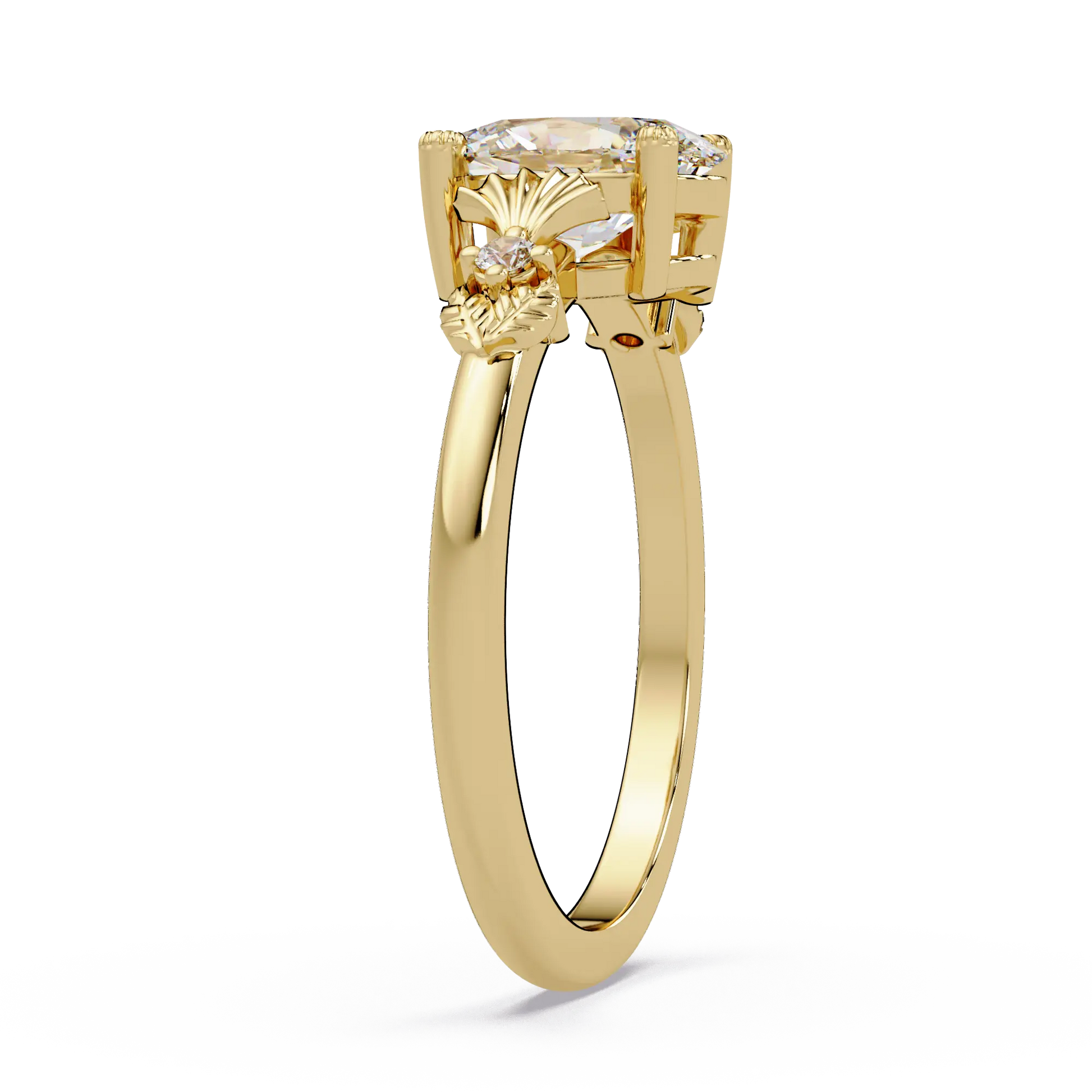 Oval Lab Grown Diamond Engagement Ring with Vintage Fan Accents