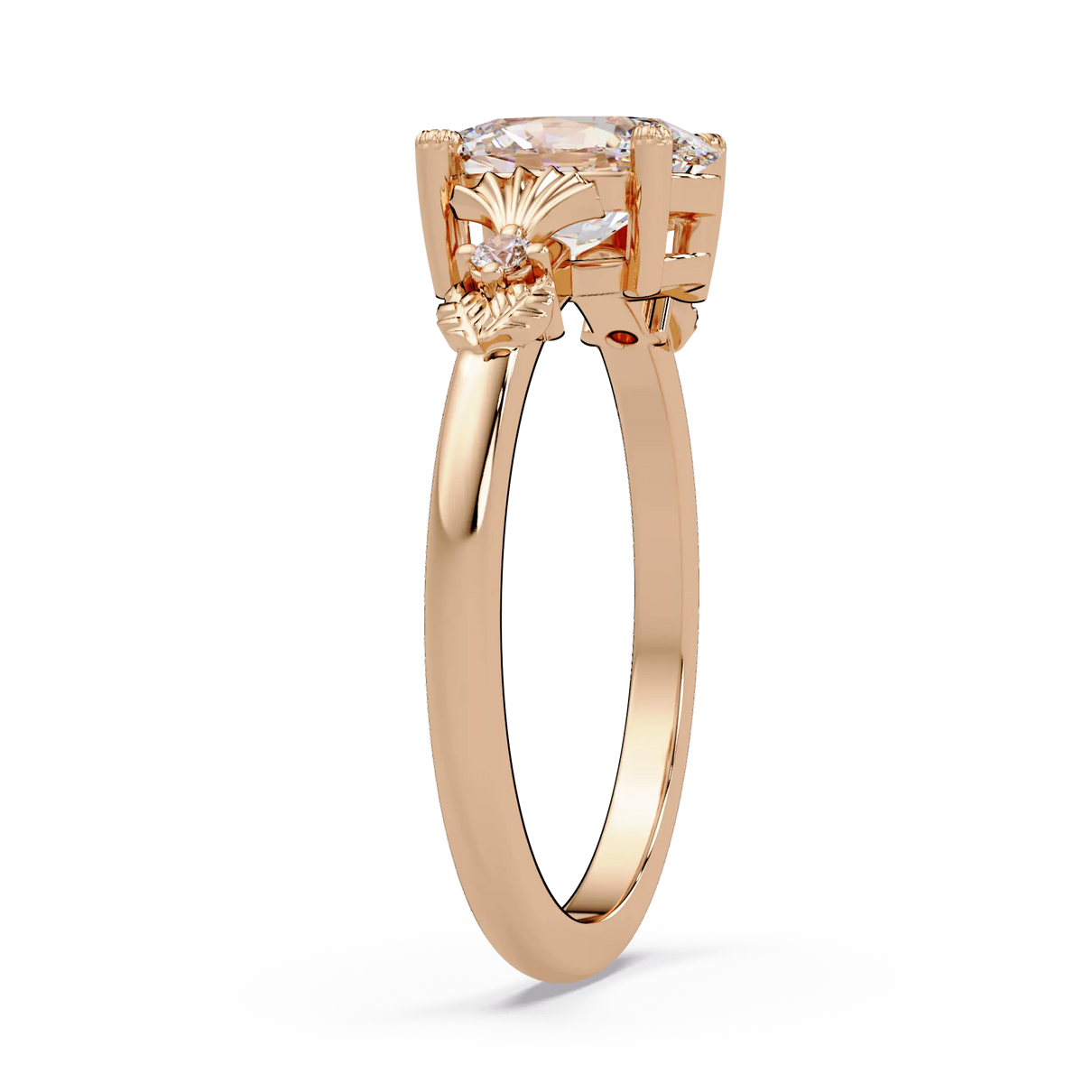 Oval Lab Grown Diamond Engagement Ring with Vintage Fan Accents
