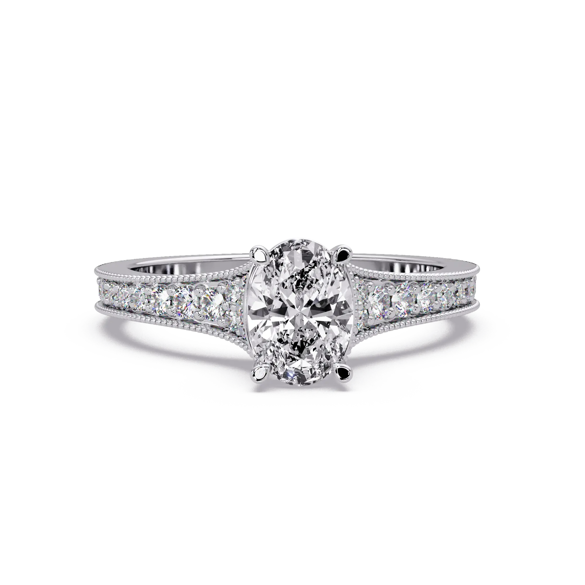 Oval Cut Lab Grown Diamond Engagement Ring with Pavé Milgrain Band Classic Solitaire Promise Ring