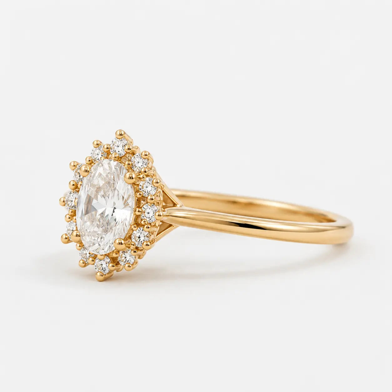 Oval Cut Moissanite Cluster Engagement Ring, Vintage Inspired Halo Ring, Unique Bridal Promise Ring