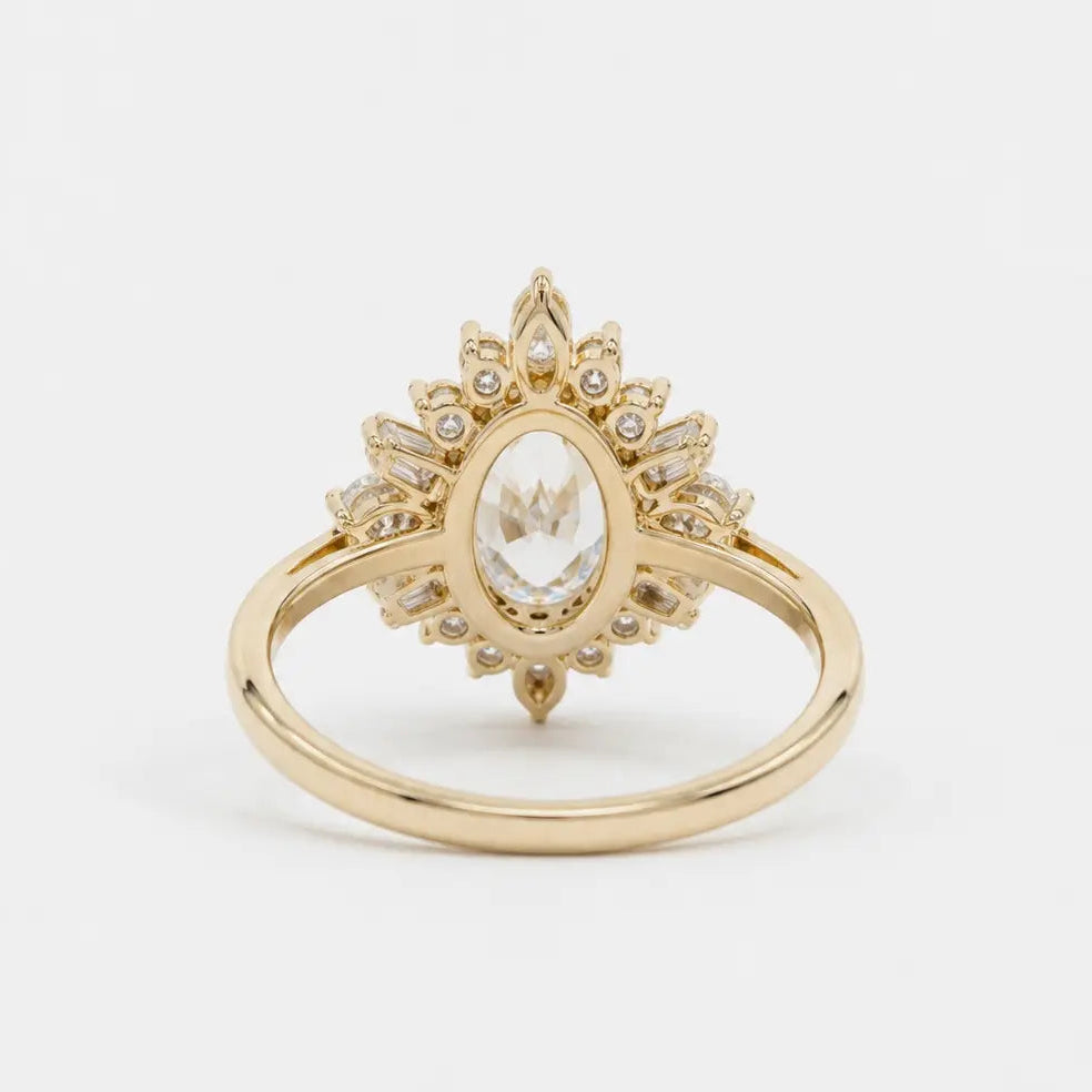 Oval Cut Moissanite Cluster Engagement Ring with Accents  Vintage Inspired Bridal Ring
