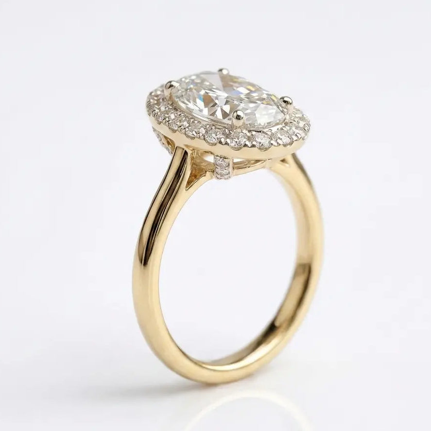 Oval Cut Moissanite Halo Engagement Ring Classic Oval Halo Bridal Ring