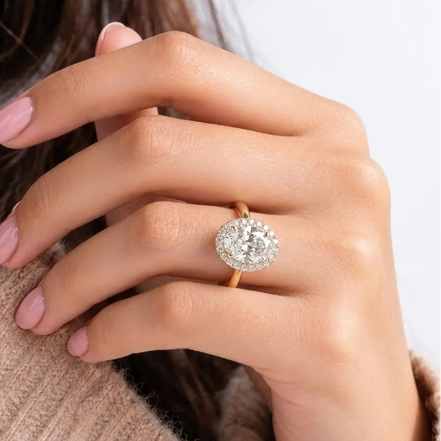 Oval Cut Moissanite Halo Engagement Ring Classic Oval Halo Bridal Ring