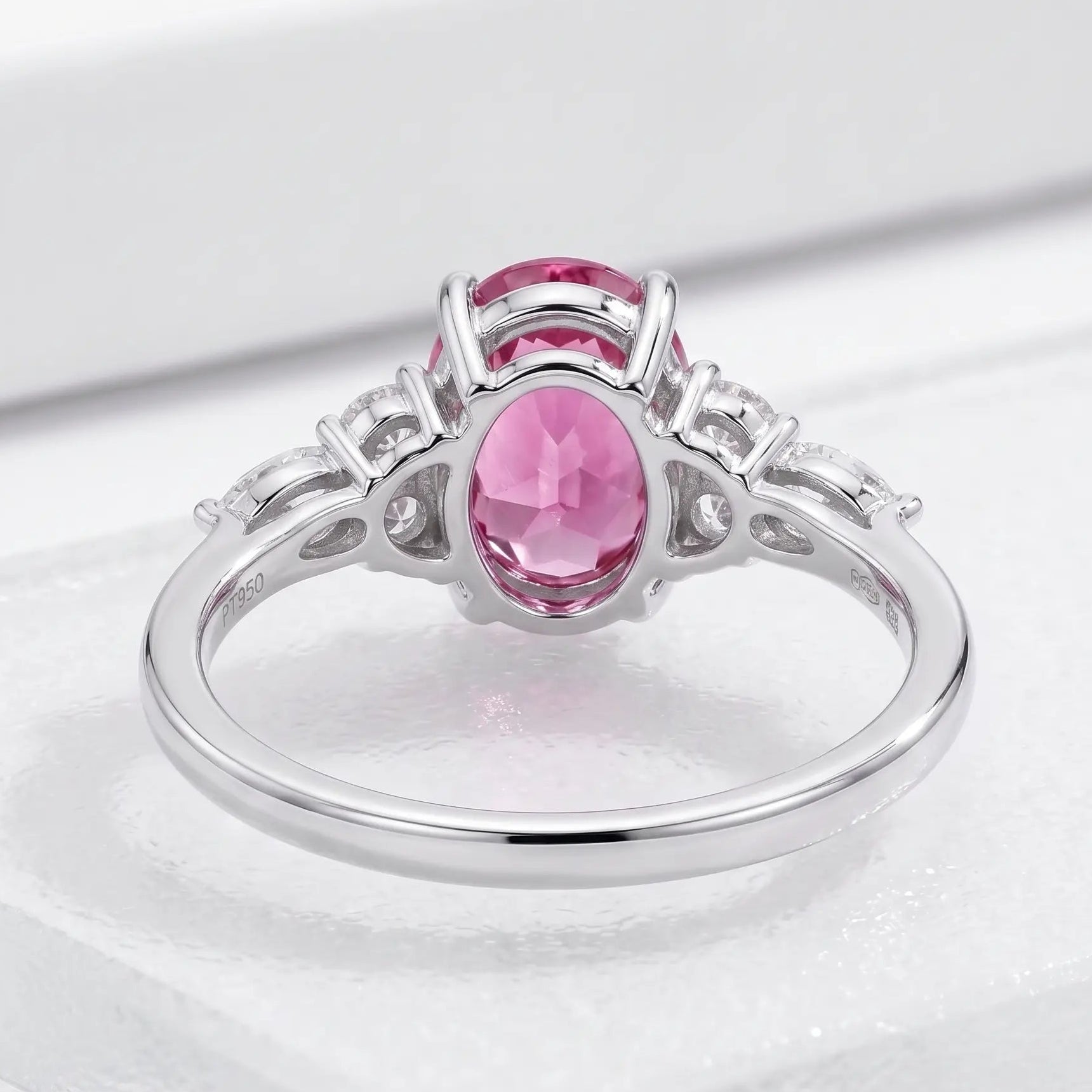 Oval Cut Morganite Ring with Marquise and Round Diamond Accents