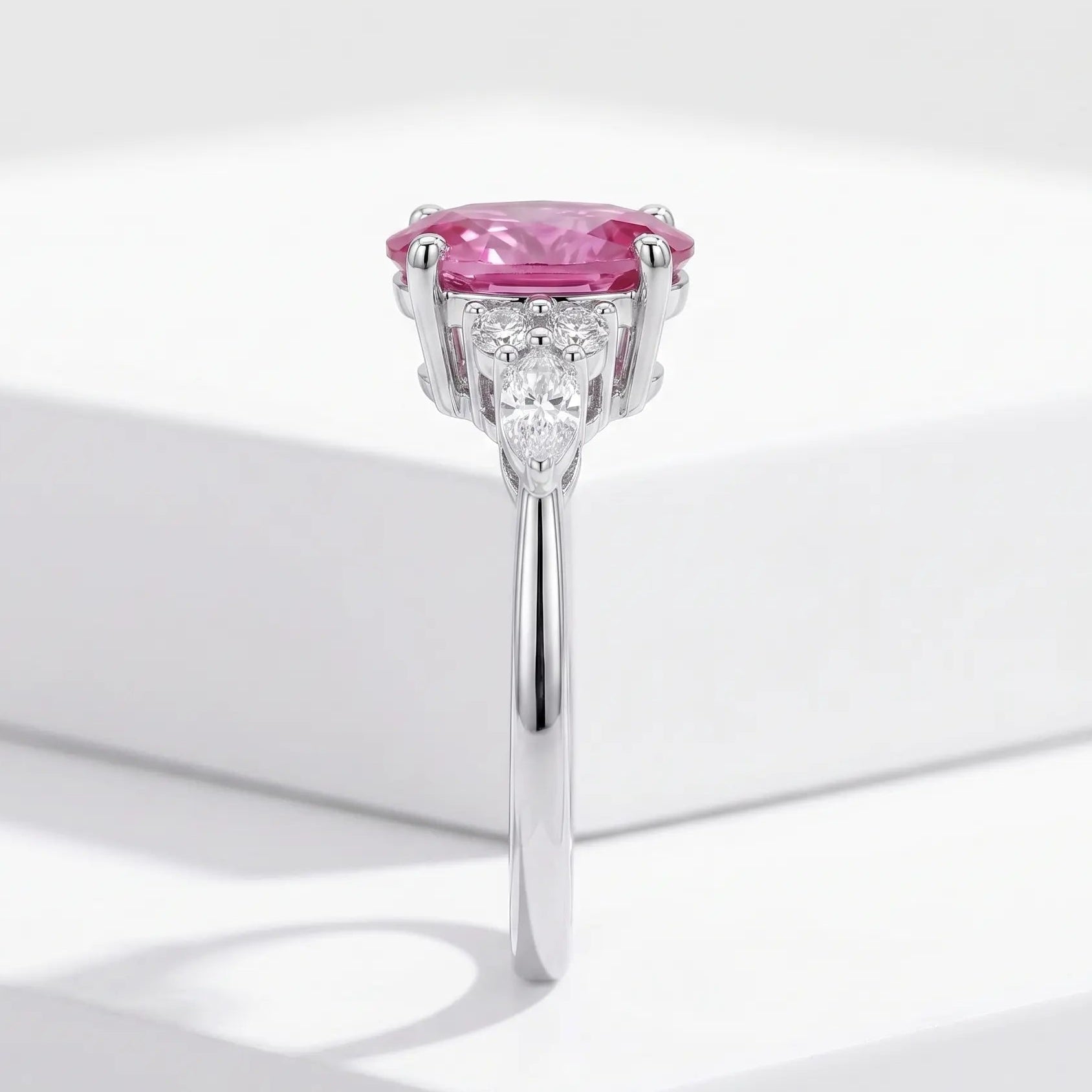 Oval Cut Morganite Ring with Marquise and Round Diamond Accents