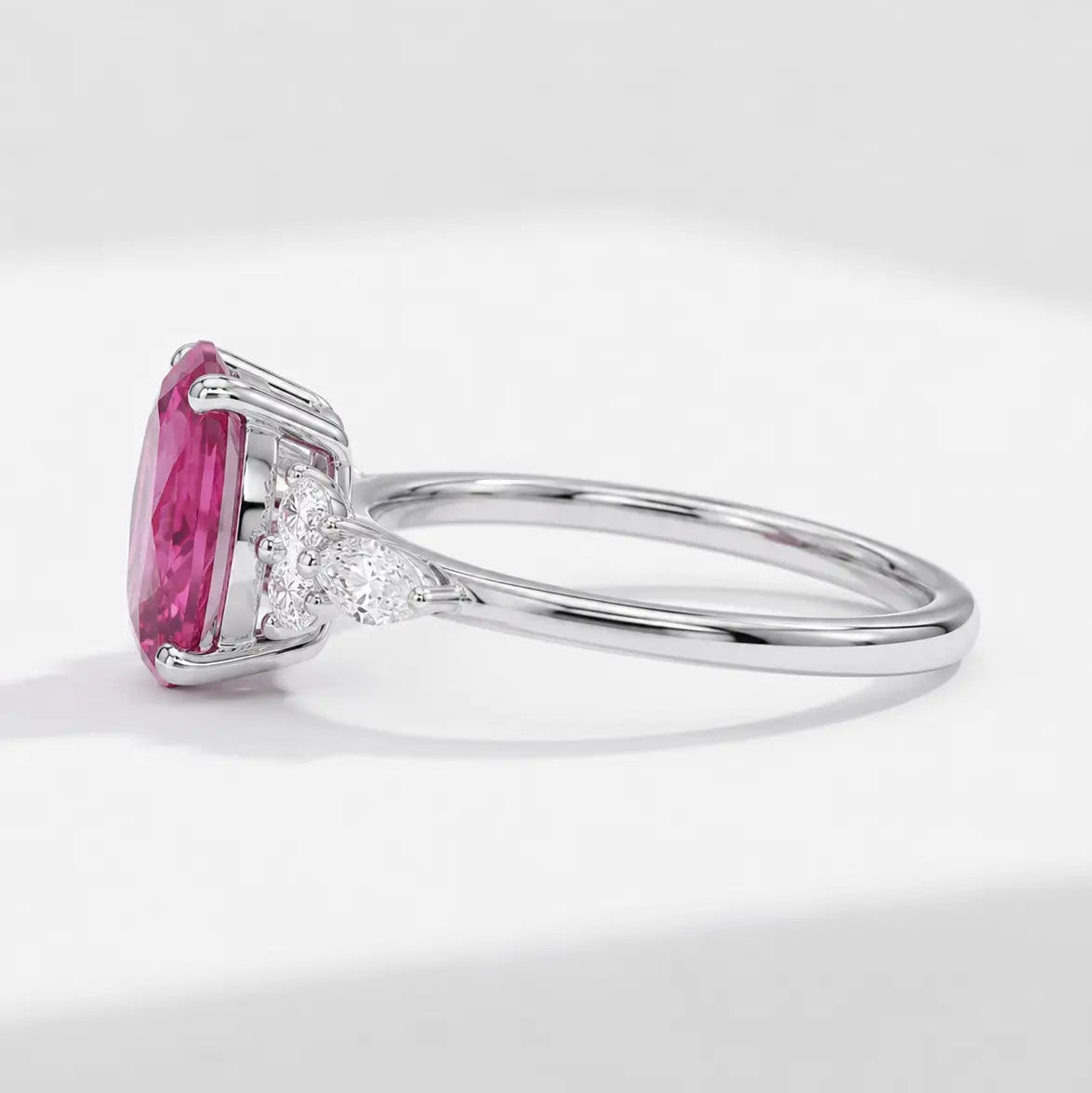 Oval Cut Morganite Ring with Marquise and Round Diamond Accents