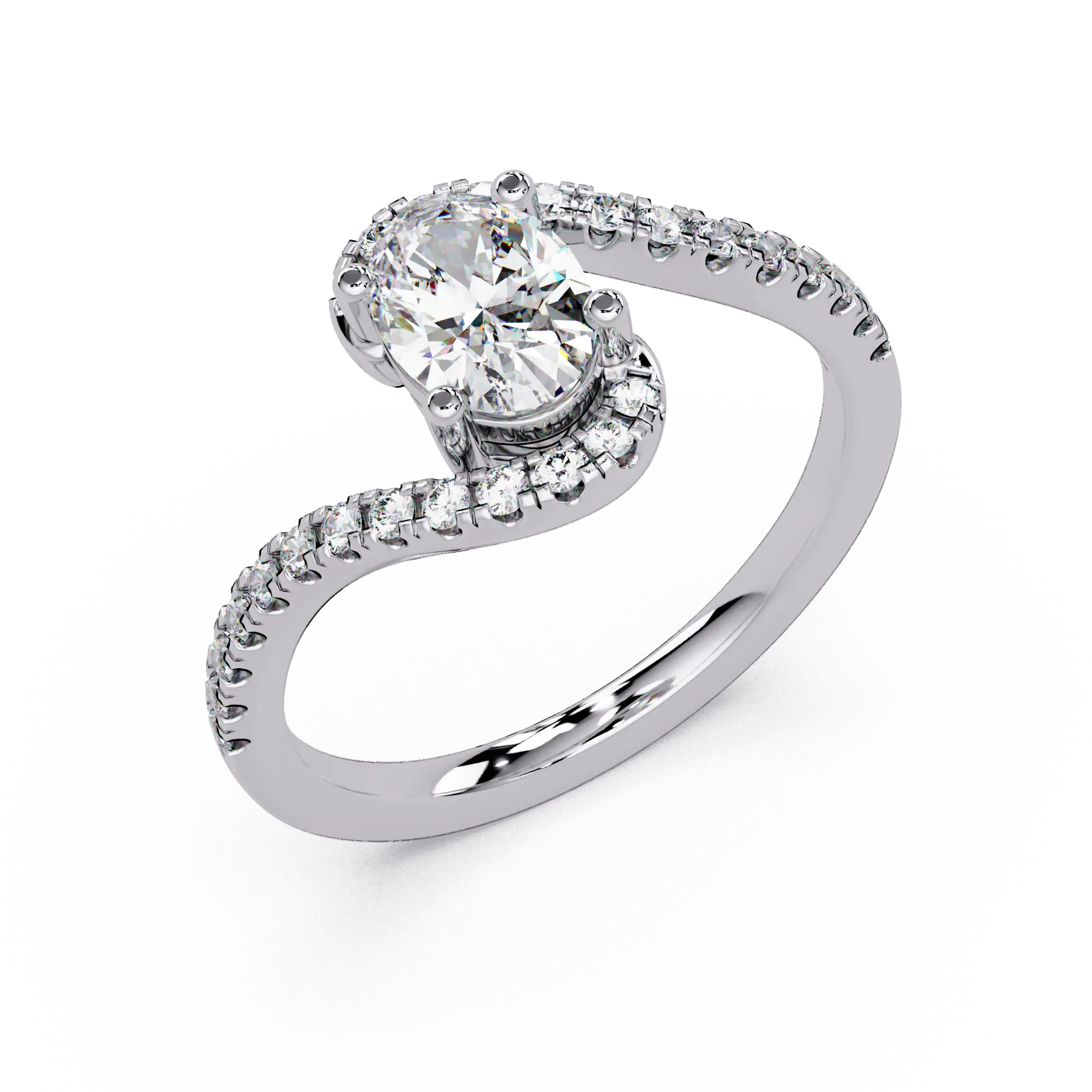 Oval Lab Grown Diamond Bypass Engagement Ring with Pavé Accents