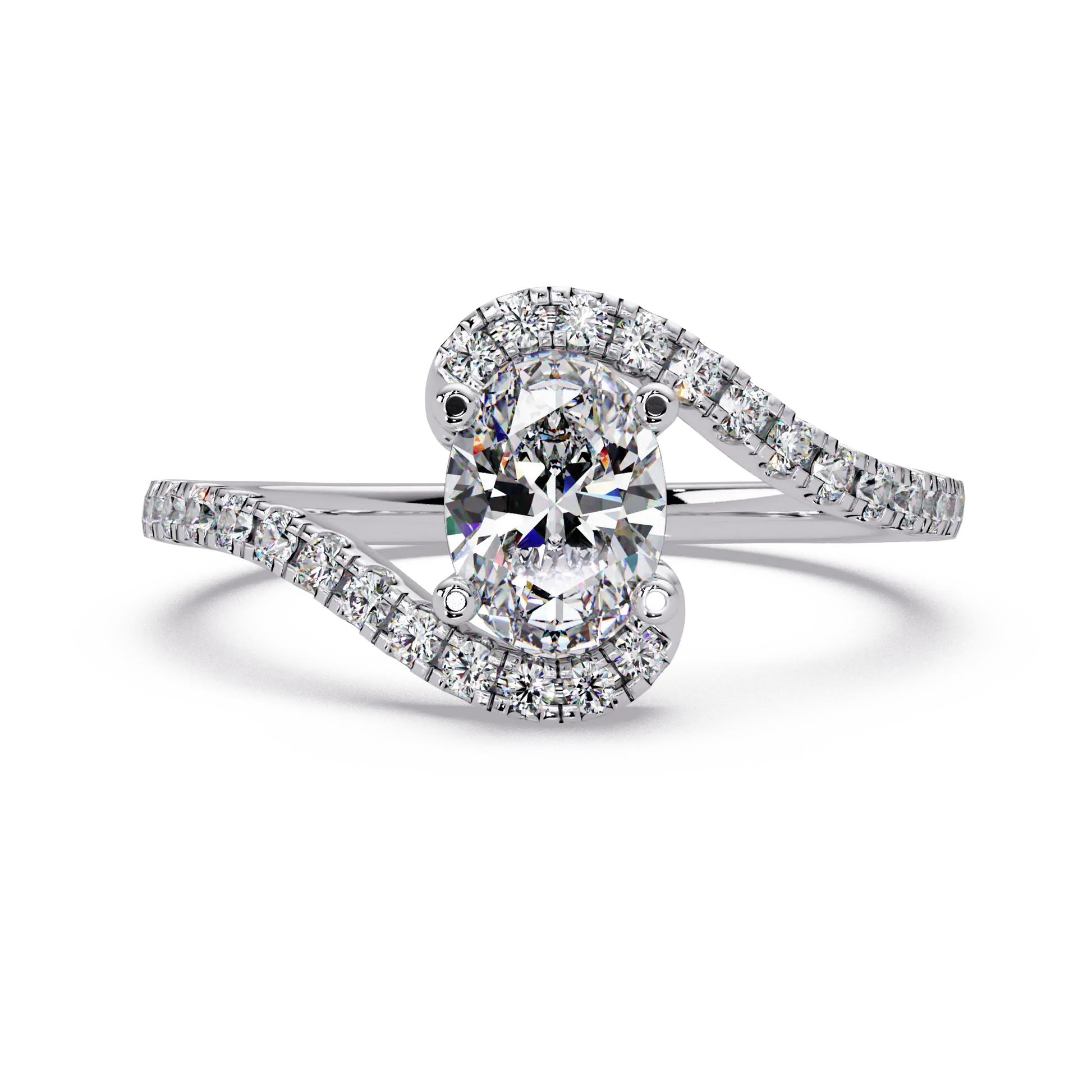 Oval Lab Grown Diamond Bypass Engagement Ring with Pavé Accents