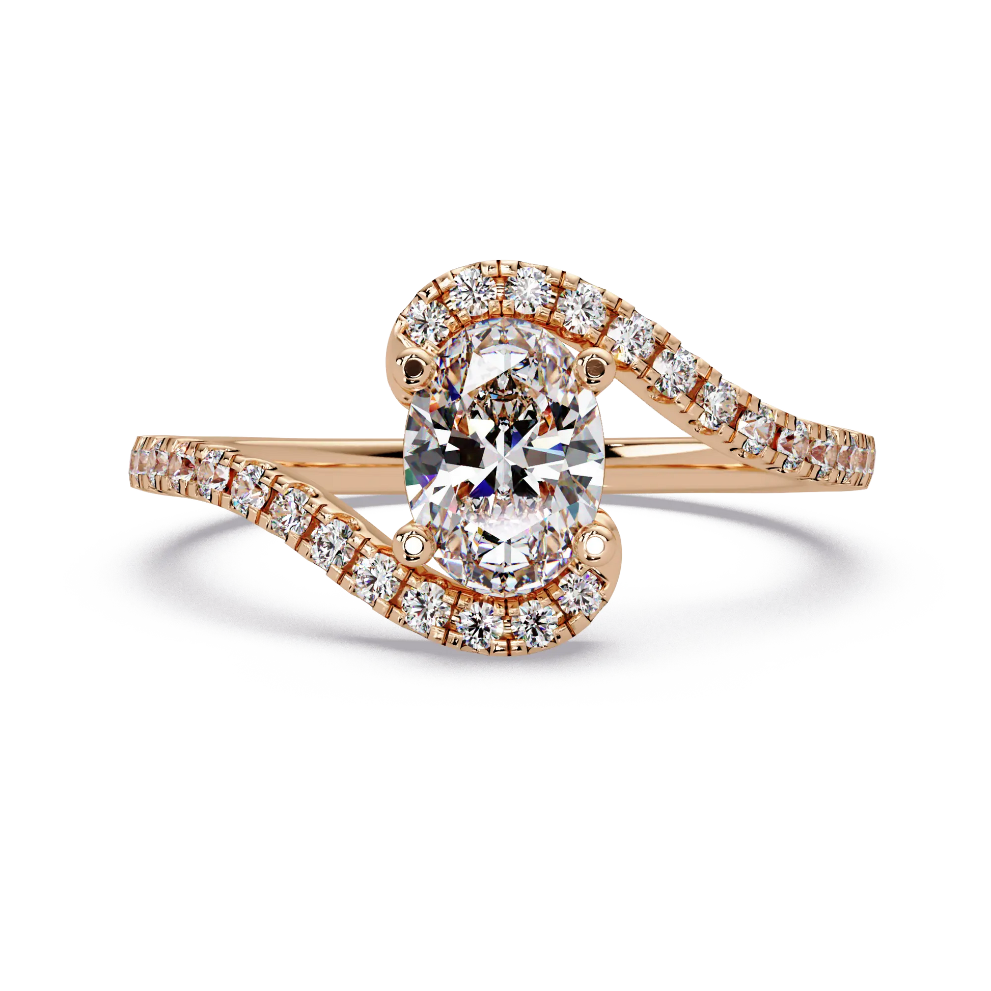 Oval Lab Grown Diamond Bypass Engagement Ring with Pavé Accents