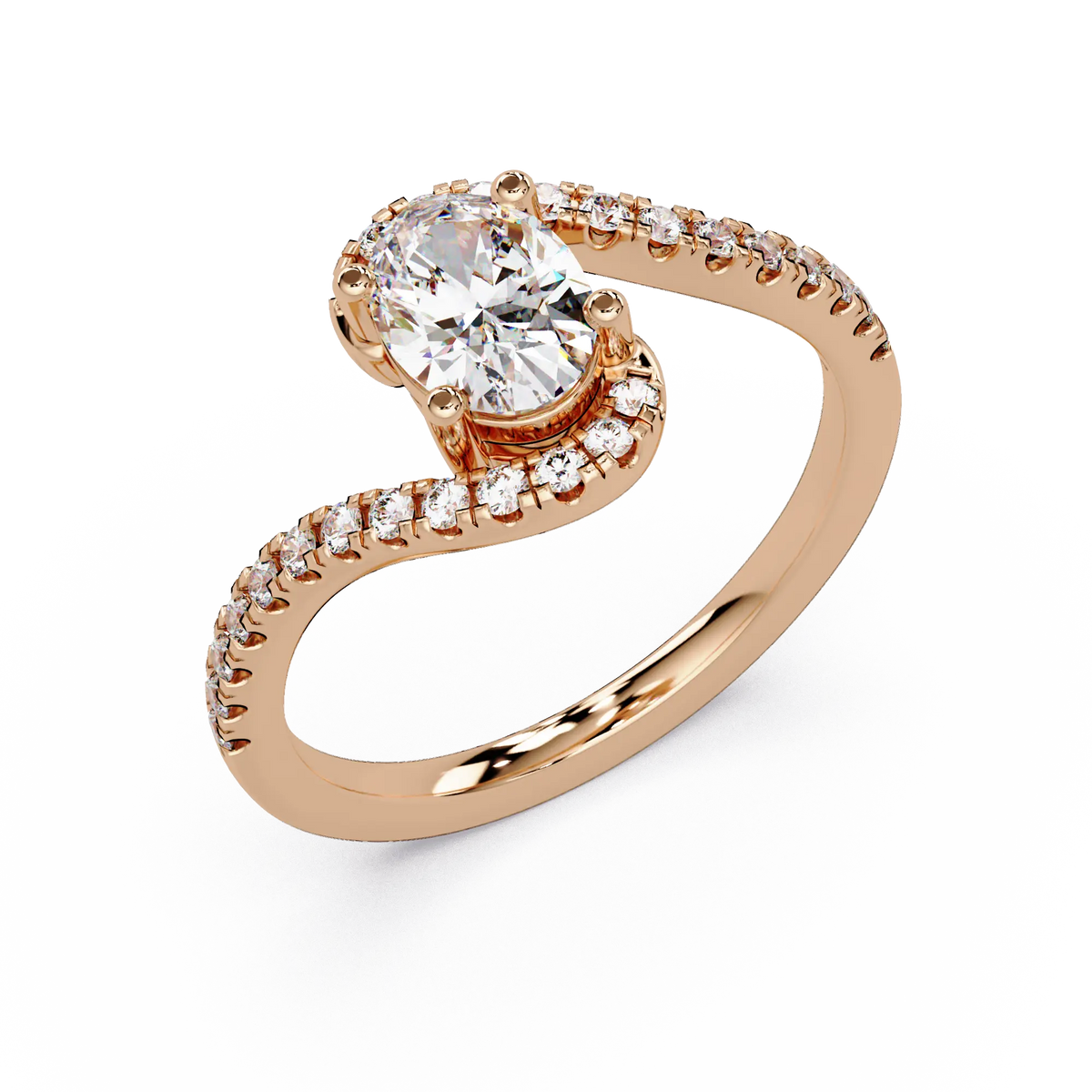 Oval Lab Grown Diamond Bypass Engagement Ring with Pavé Accents
