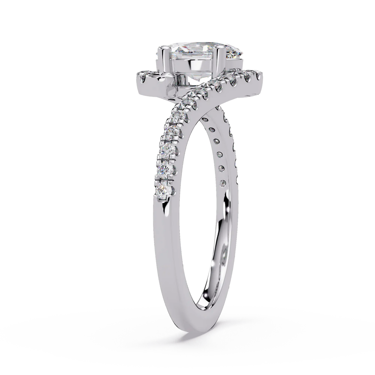 Oval Lab Grown Diamond Bypass Engagement Ring with Pavé Accents