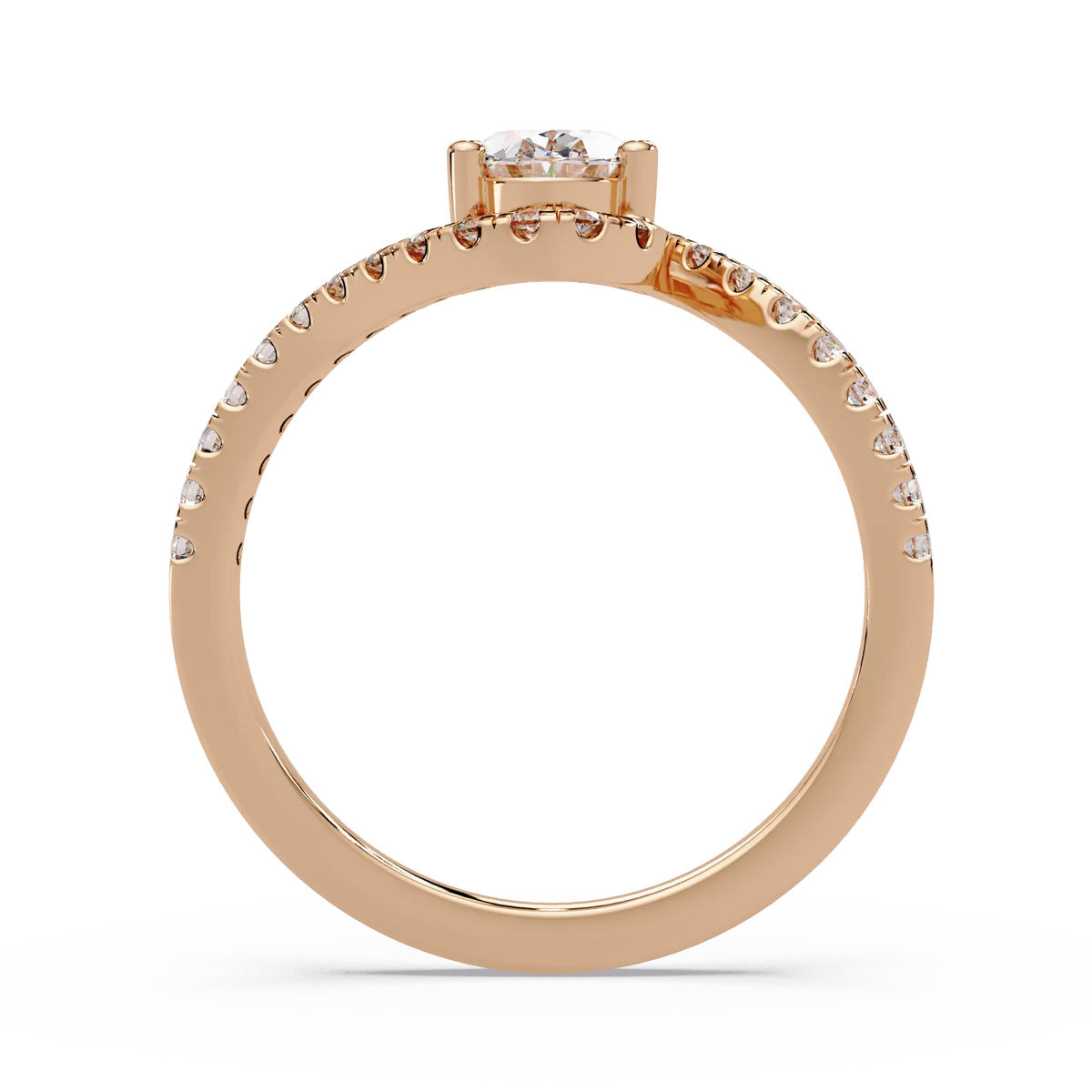 Oval Lab Grown Diamond Bypass Engagement Ring with Pavé Accents