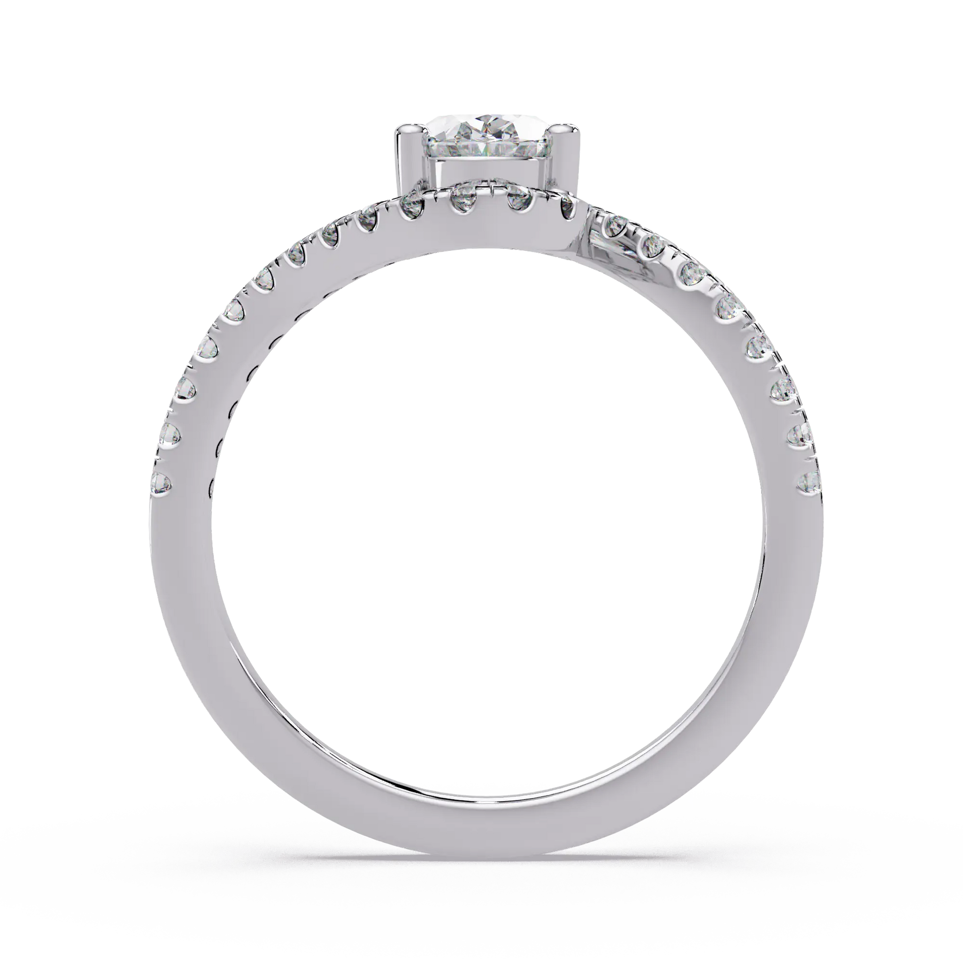 Oval Lab Grown Diamond Bypass Engagement Ring with Pavé Accents