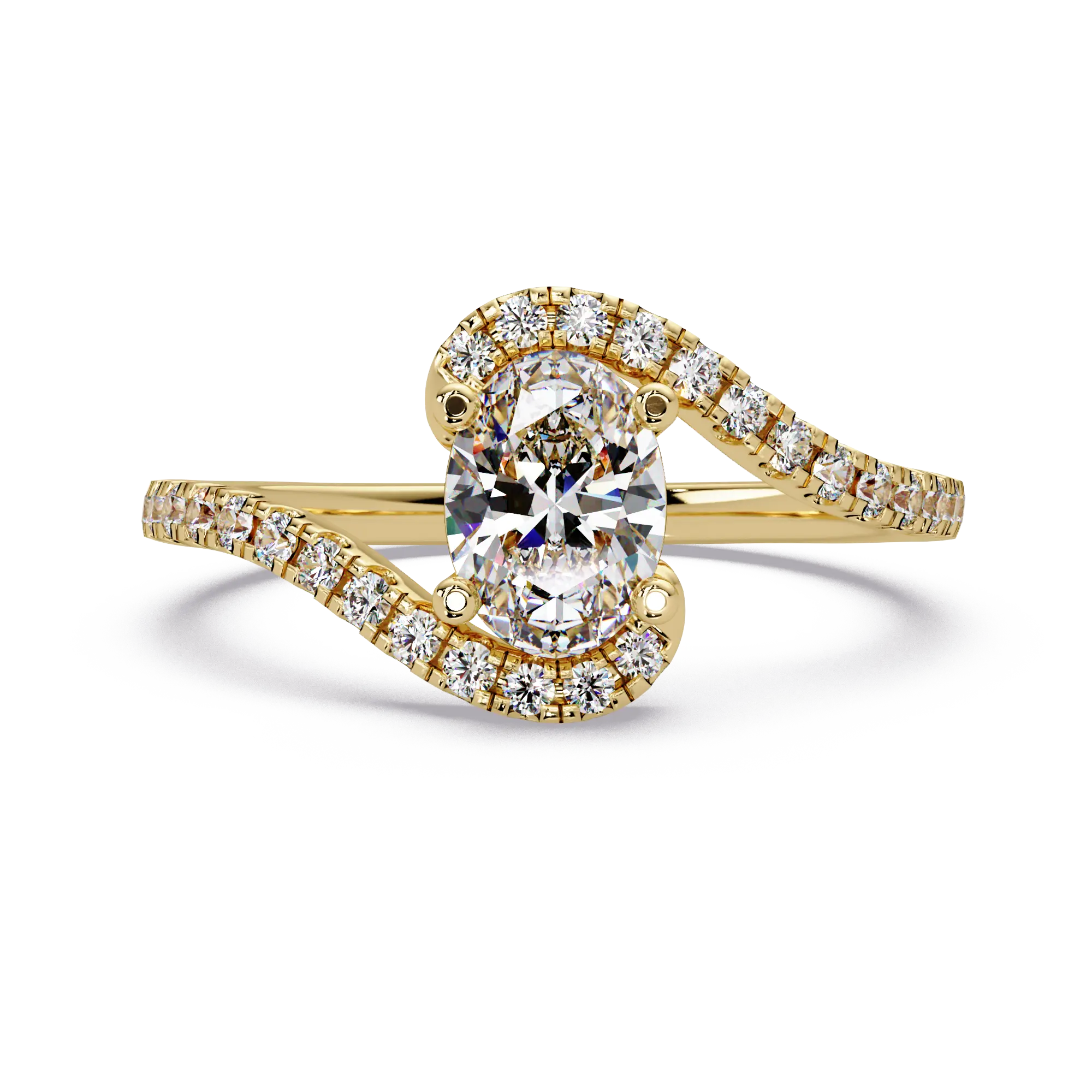 Oval Lab Grown Diamond Bypass Engagement Ring with Pavé Accents