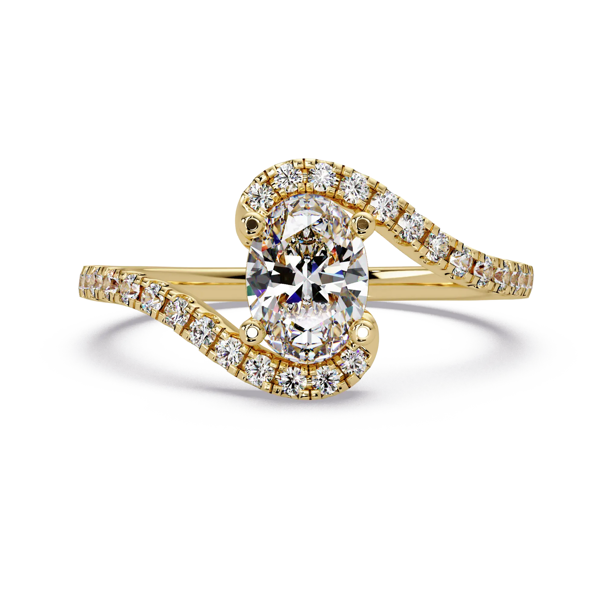 Oval Lab Grown Diamond Bypass Engagement Ring with Pavé Accents
