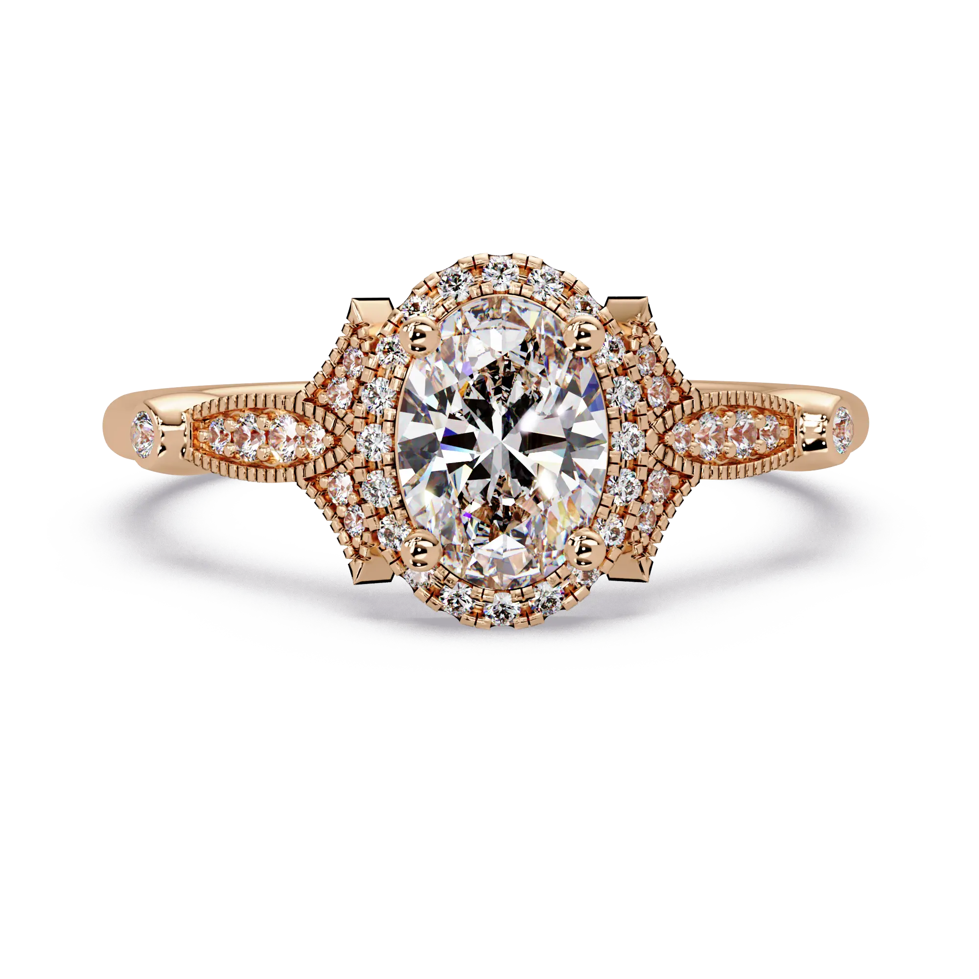 Oval Lab Grown Diamond Halo Engagement Ring with Vintage Milgrain Accents