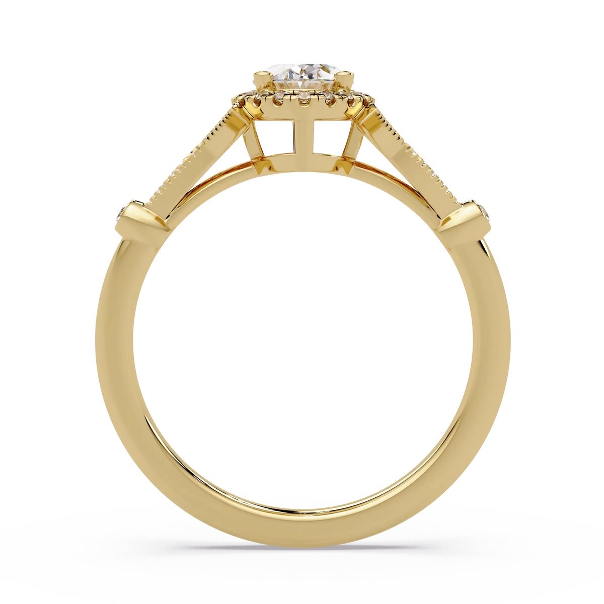 Oval Lab Grown Diamond Halo Engagement Ring with Vintage Milgrain Accents