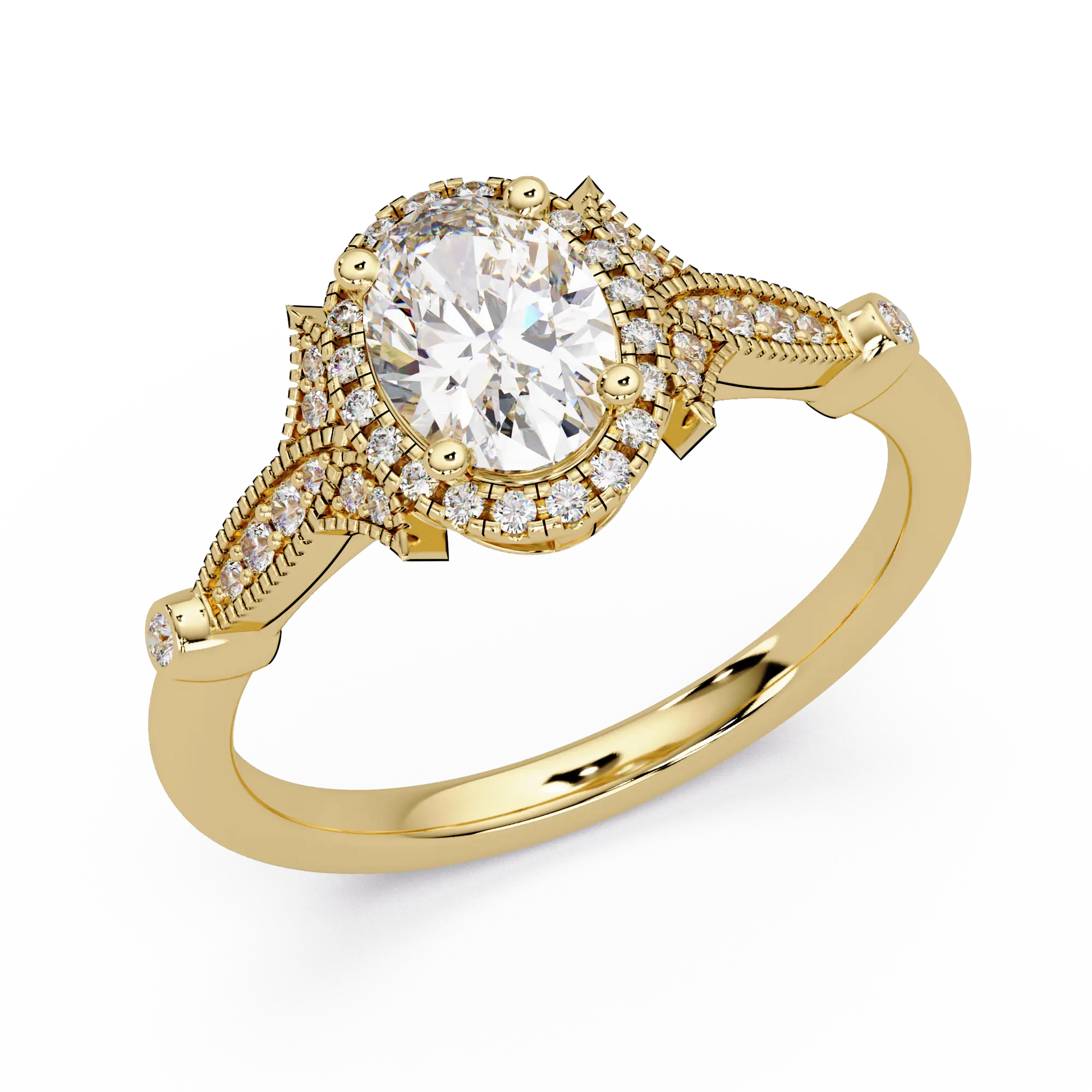 Oval Lab Grown Diamond Halo Engagement Ring with Vintage Milgrain Accents