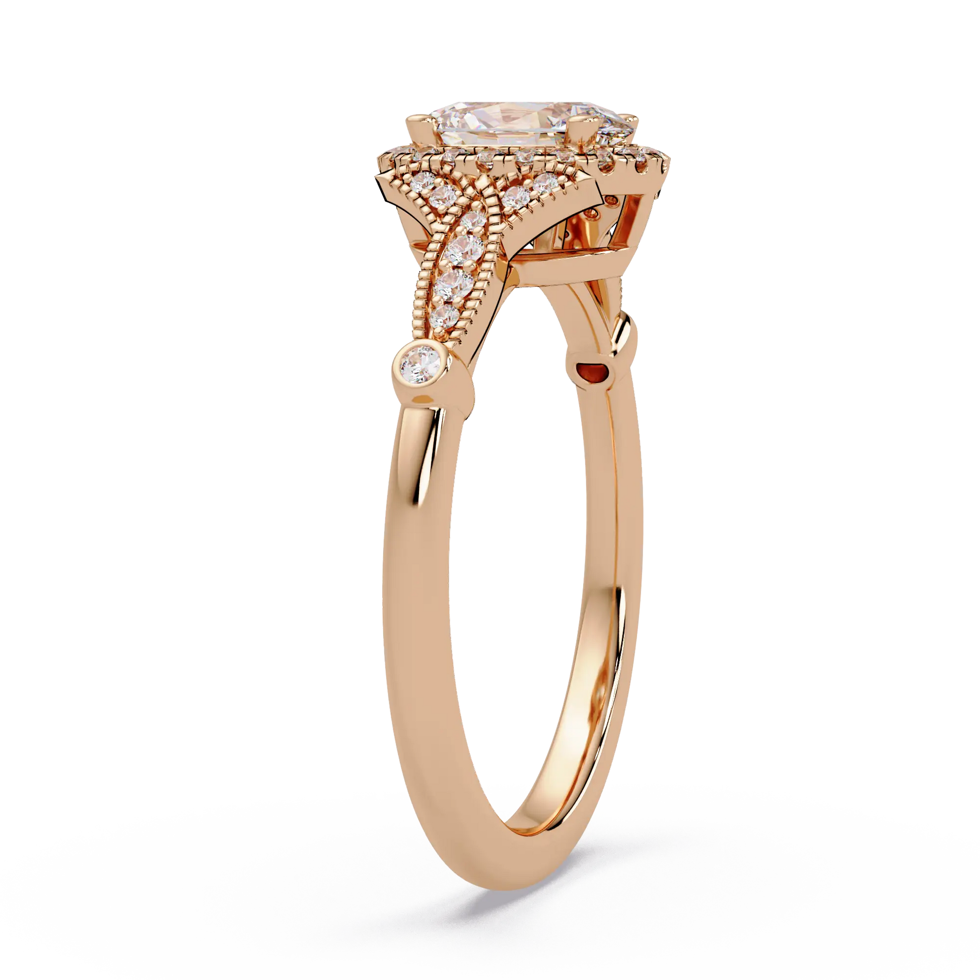 Oval Lab Grown Diamond Halo Engagement Ring with Vintage Milgrain Accents