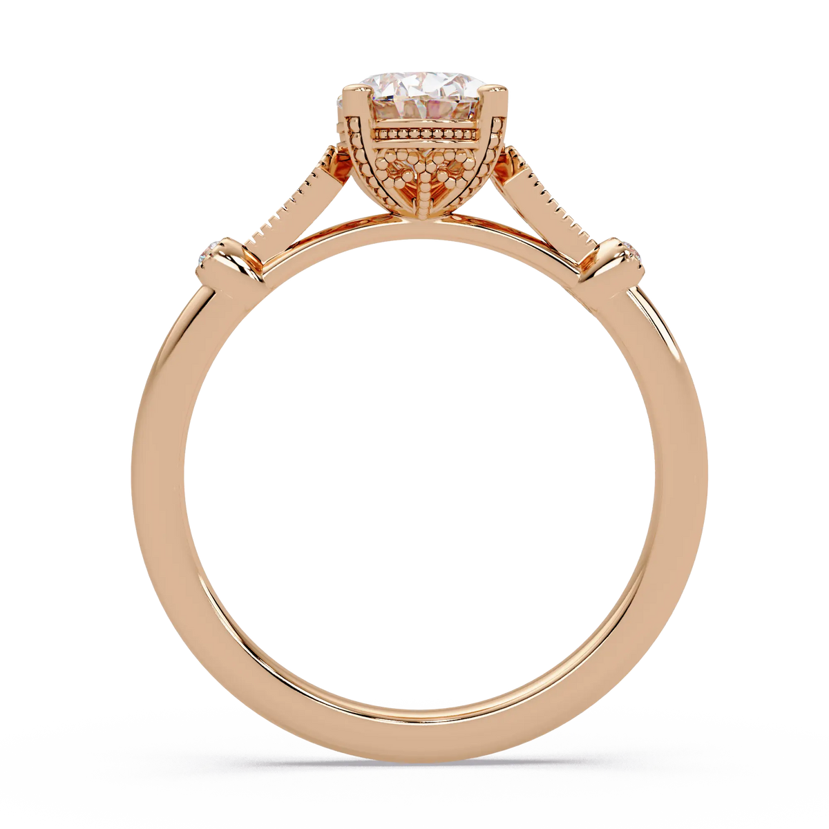 Oval Lab Grown Diamond Engagement Ring with Vintage Accented Shank