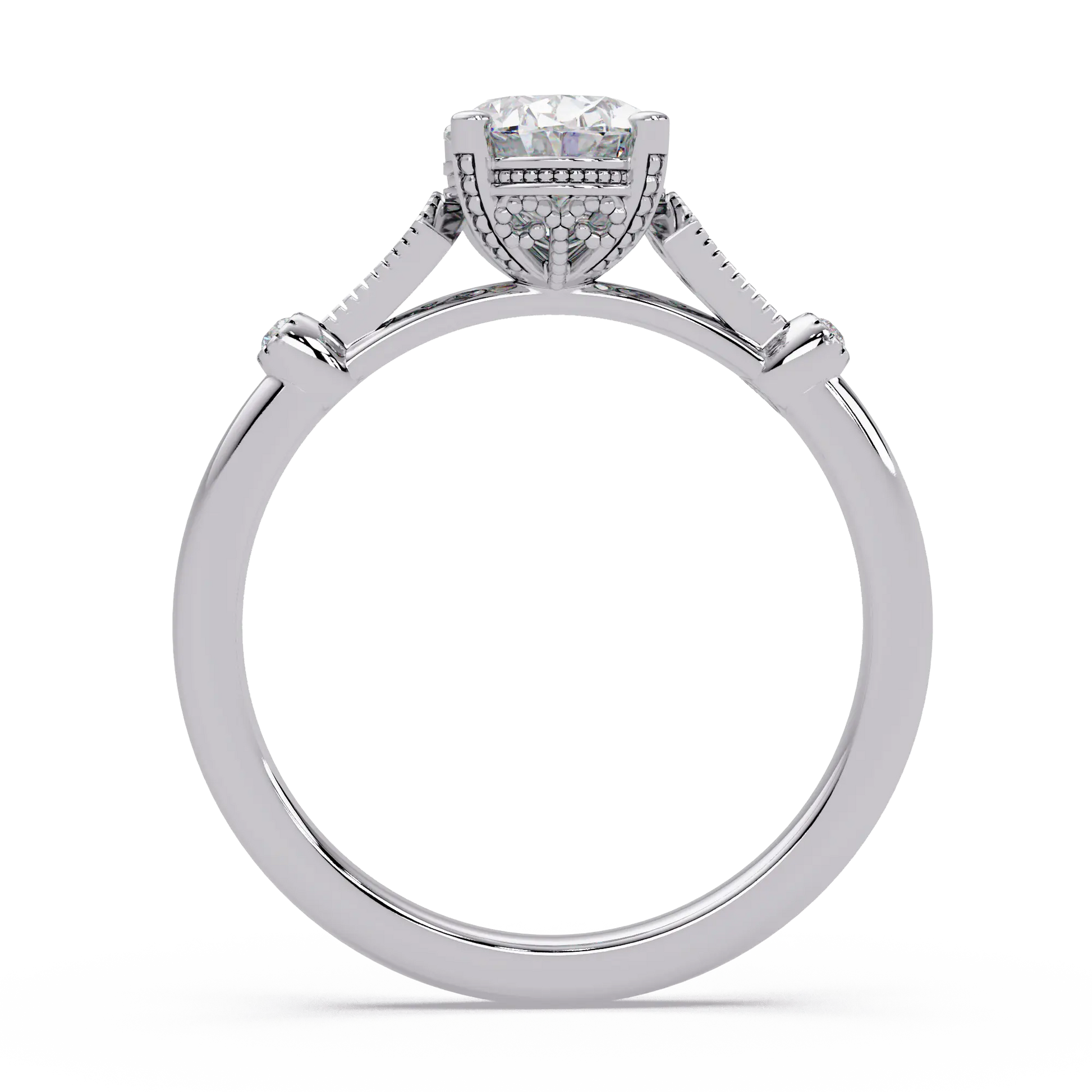 Oval Lab Grown Diamond Engagement Ring with Vintage Accented Shank