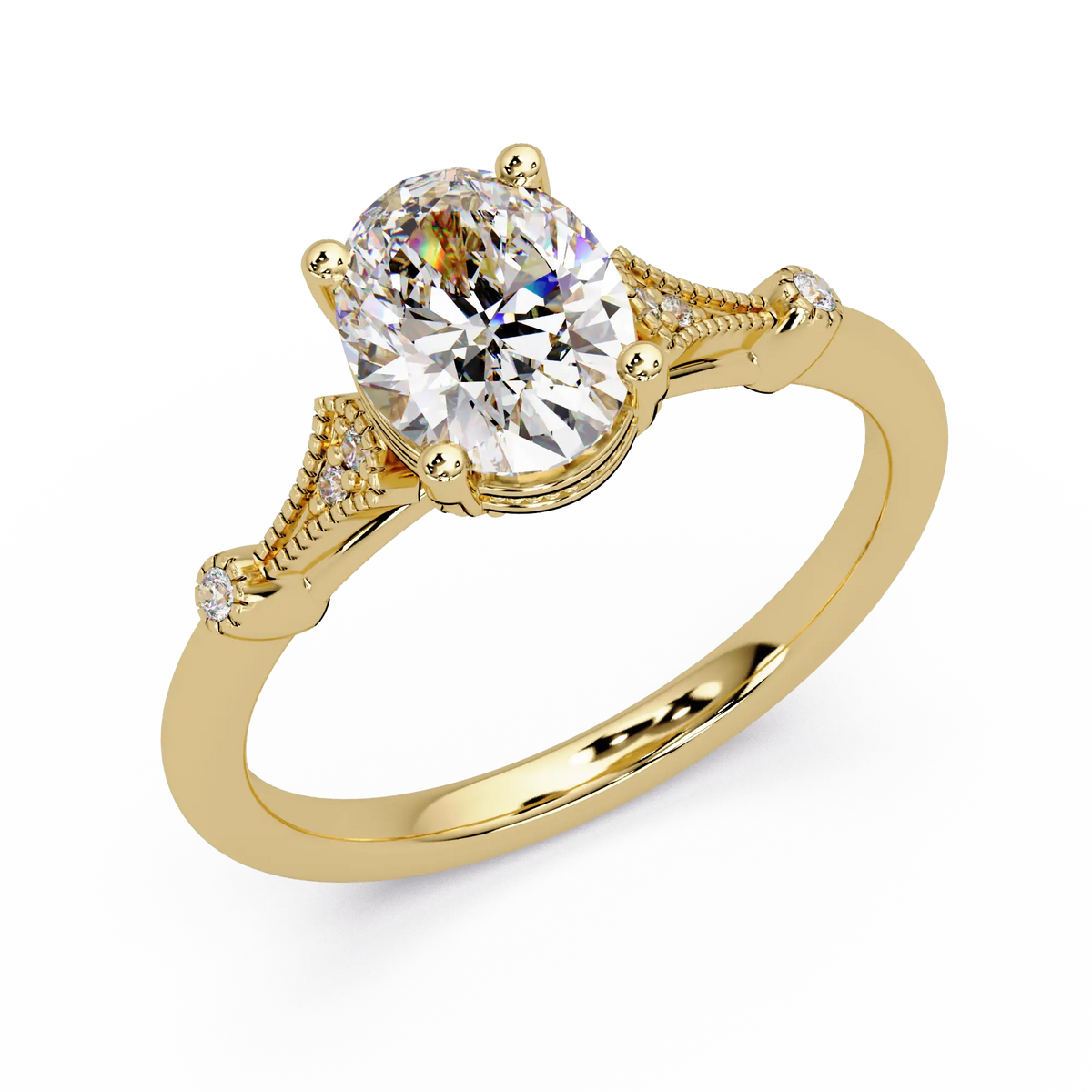 Oval Lab Grown Diamond Engagement Ring with Vintage Accented Shank
