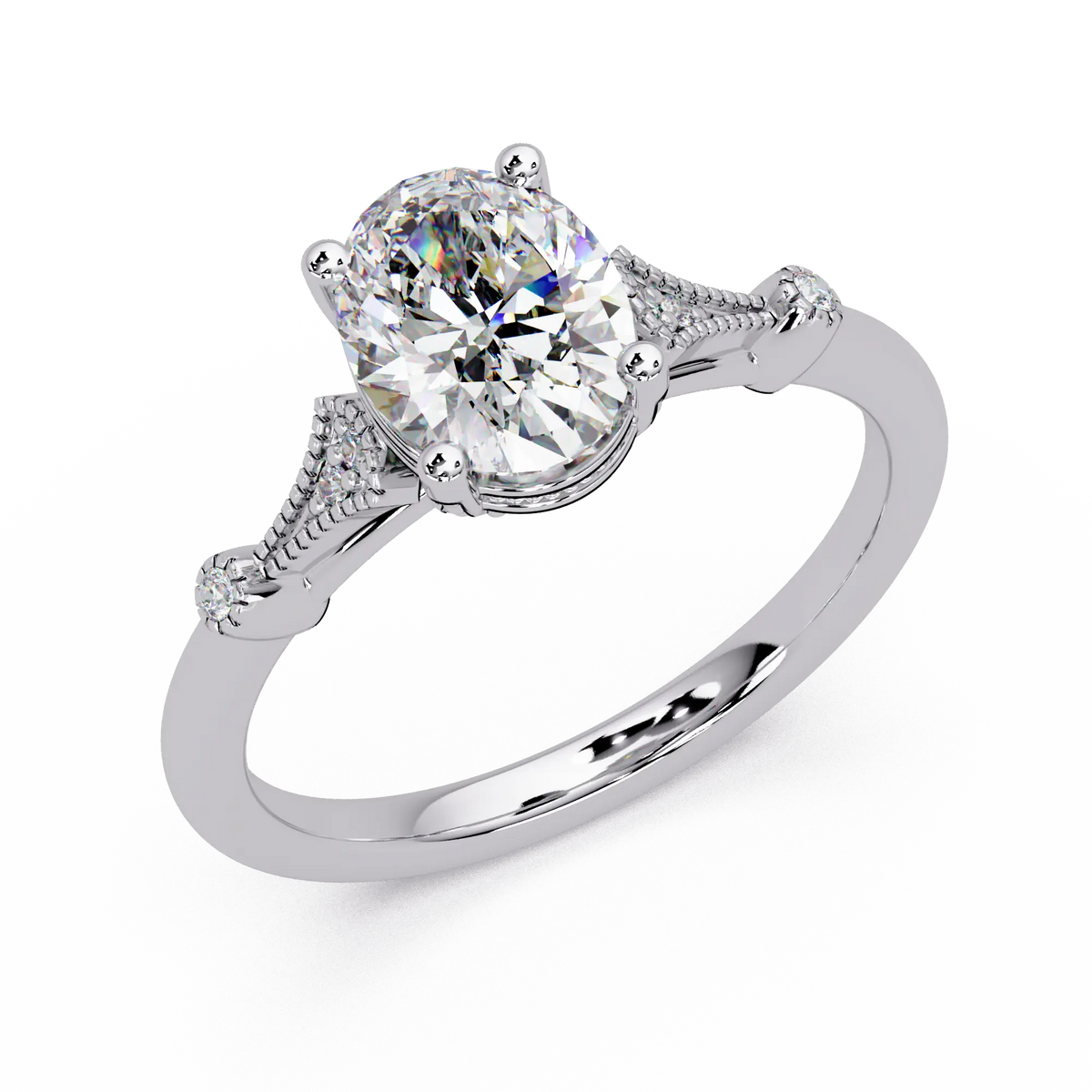 Oval Lab Grown Diamond Engagement Ring with Vintage Accented Shank