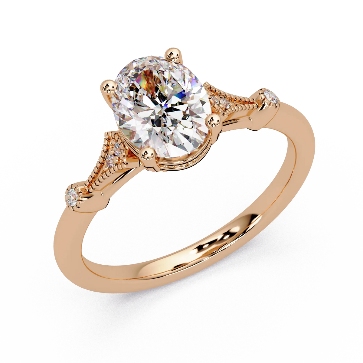 Oval Lab Grown Diamond Engagement Ring with Vintage Accented Shank