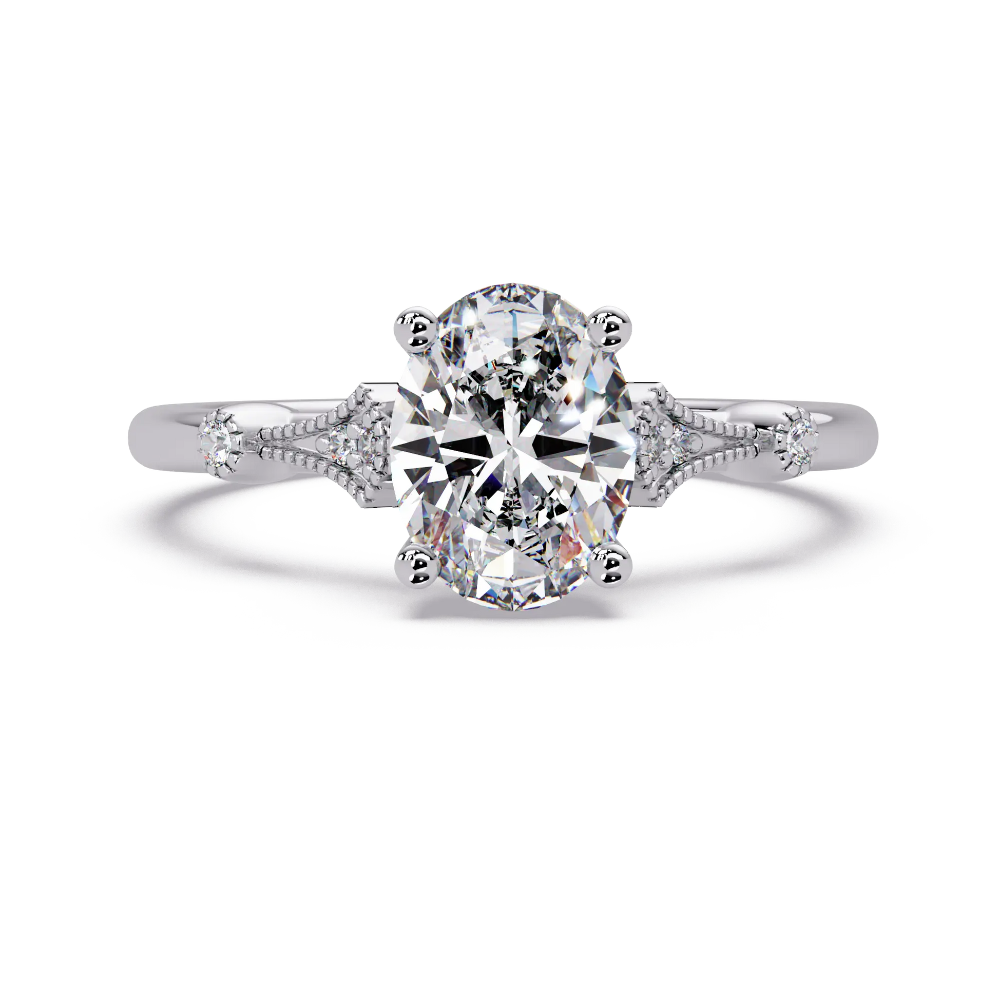Oval Lab Grown Diamond Engagement Ring with Vintage Accented Shank