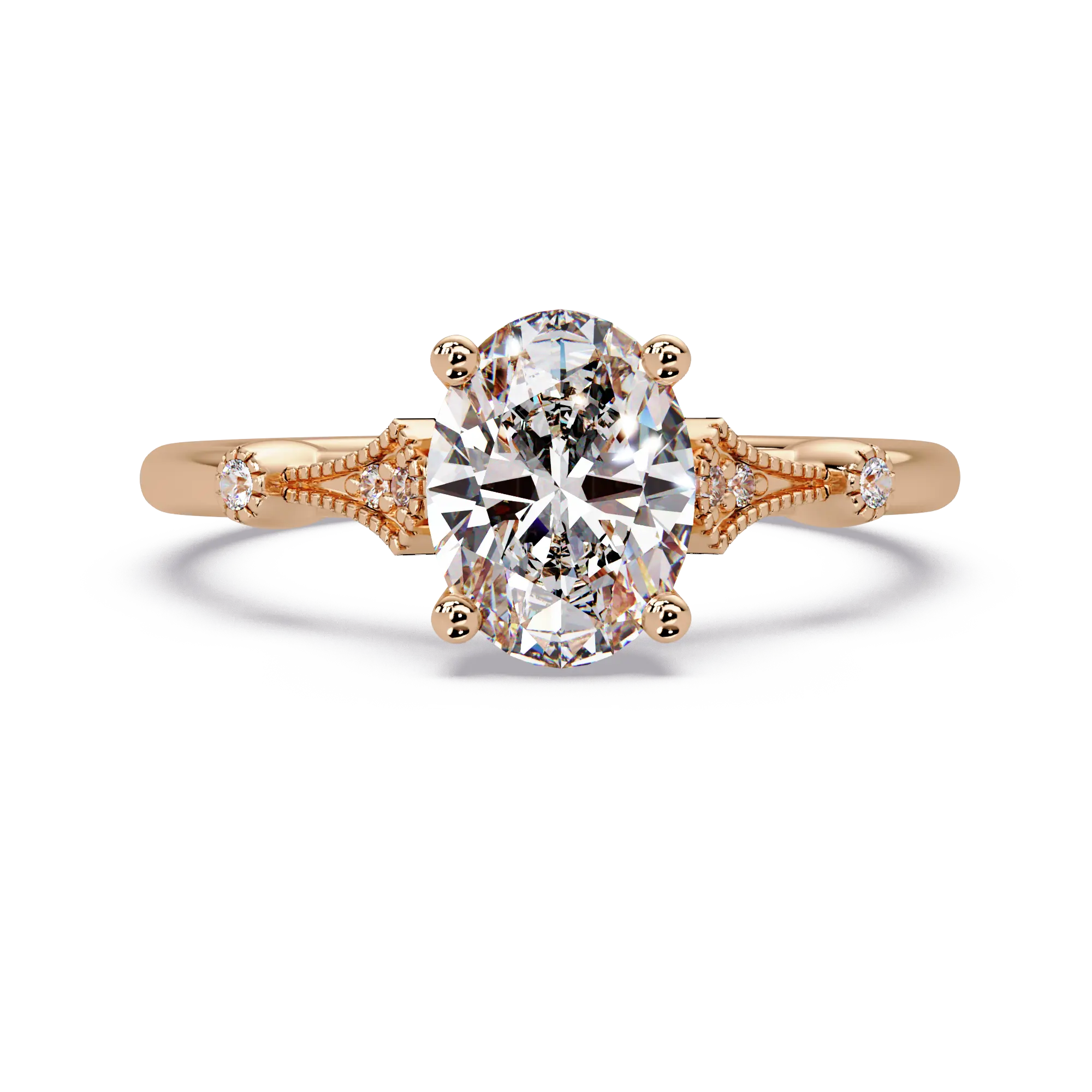 Oval Lab Grown Diamond Engagement Ring with Vintage Accented Shank