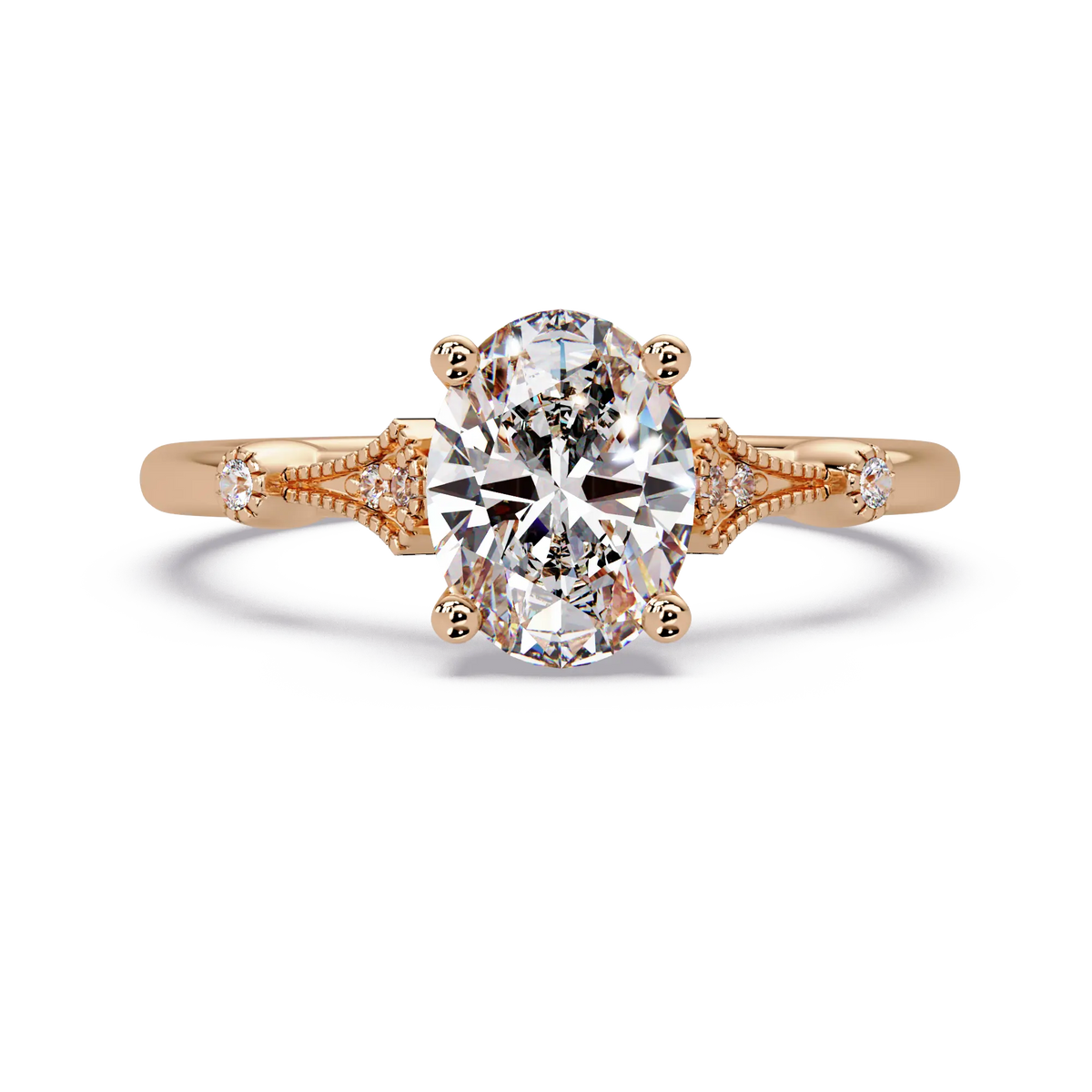 Oval Lab Grown Diamond Engagement Ring with Vintage Accented Shank