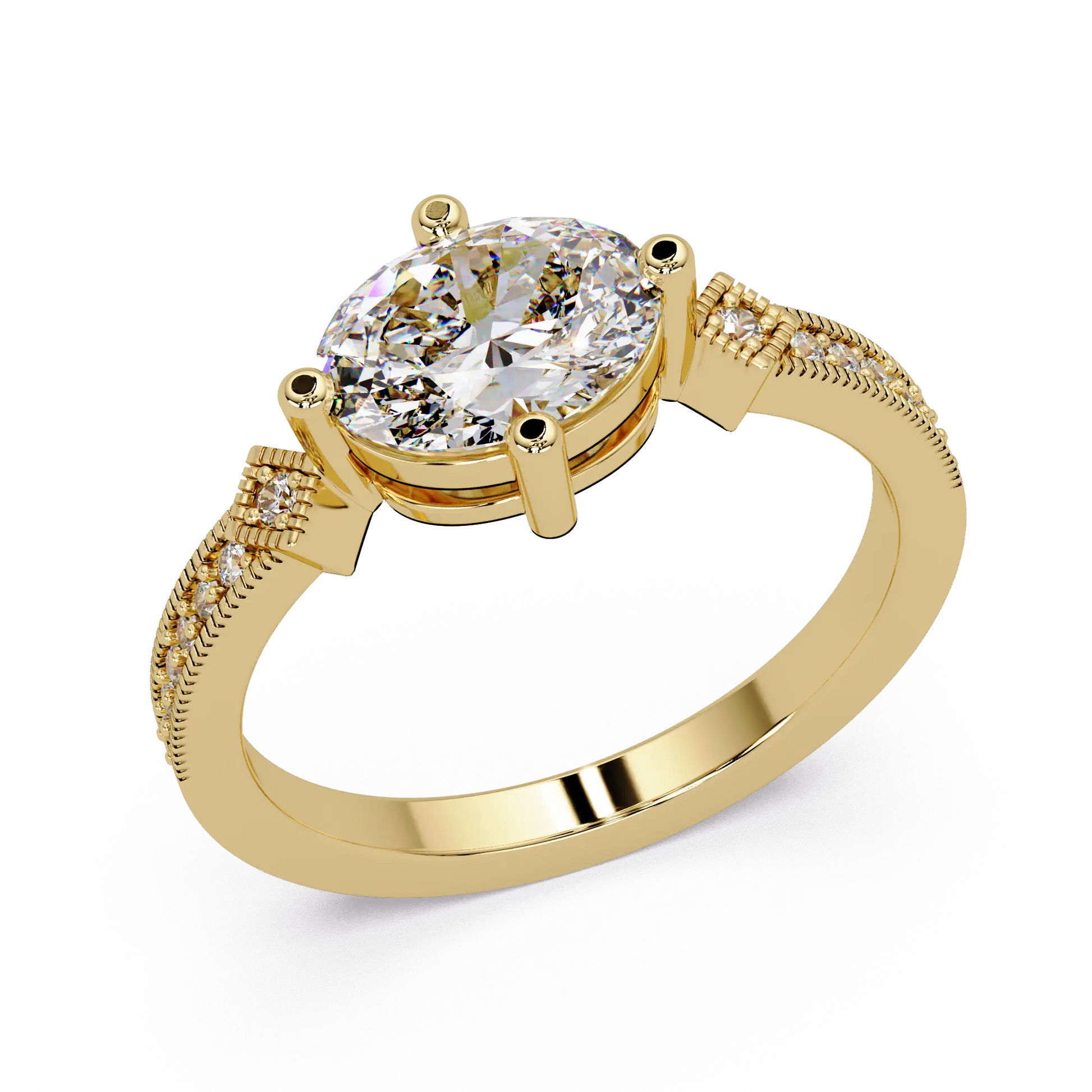 Oval Lab Grown Diamond Engagement Ring, Milgrain Solitaire Ring, Elegant Wedding Ring